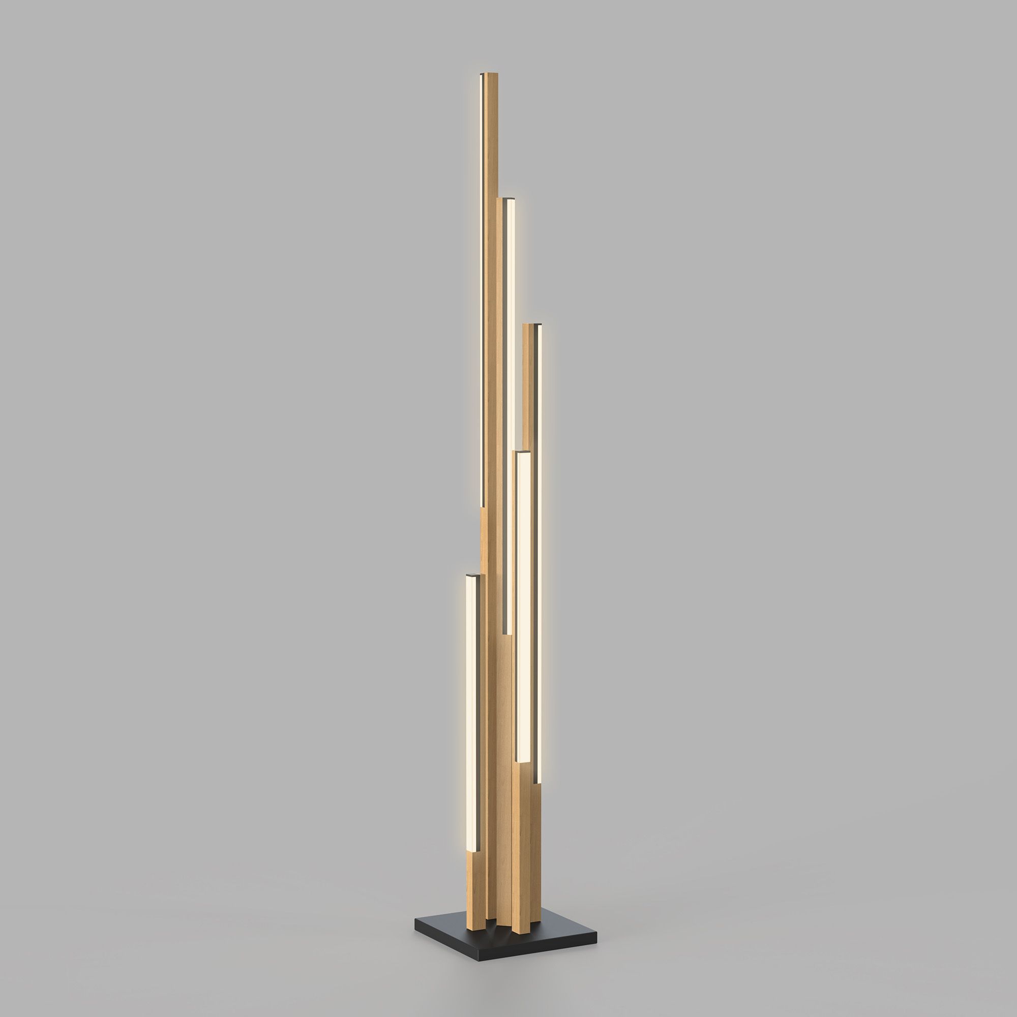 Lampadaire LED dimmable en métal noir et bois HT140cm