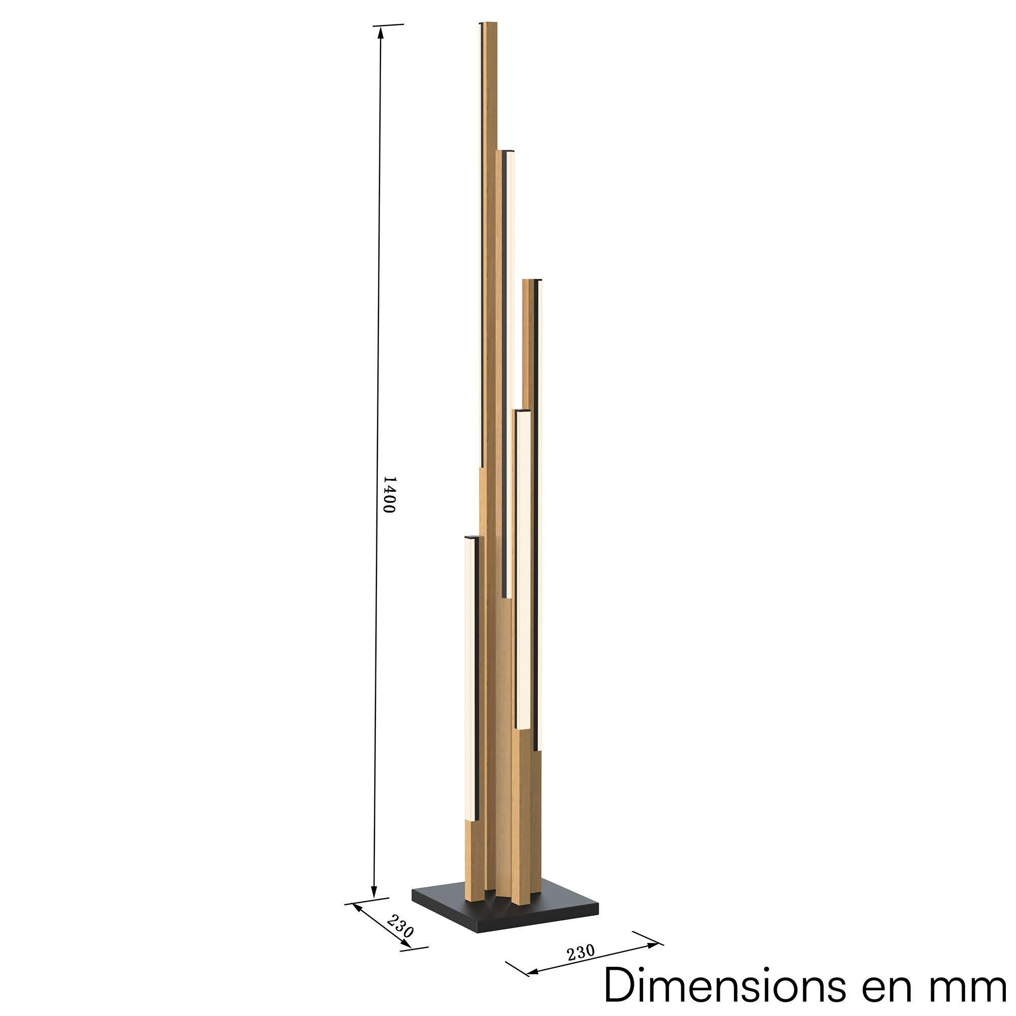 Lampadaire LED dimmable CATANIA noir/bois H140cm