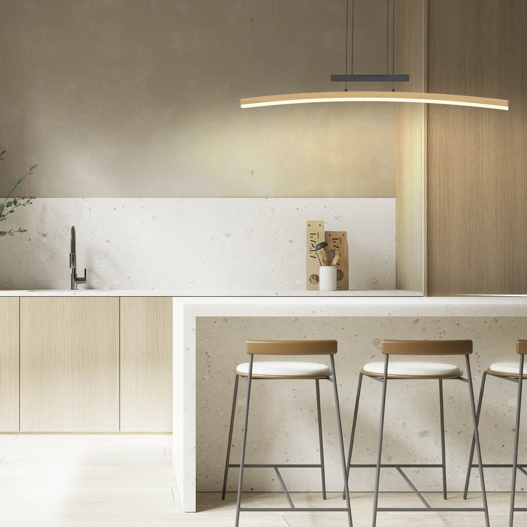 Suspension LED dimmable BOLOGNA noir/bois L90cm