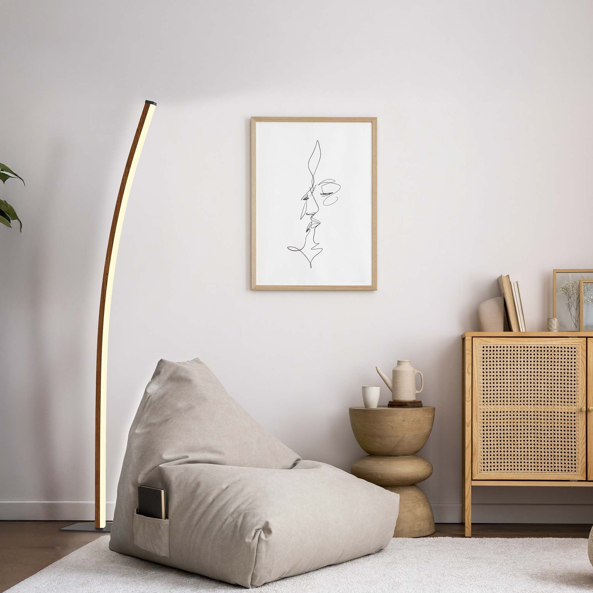 Lampadaire LED dimmable BOLOGNA en métal noir et bois HT150cm