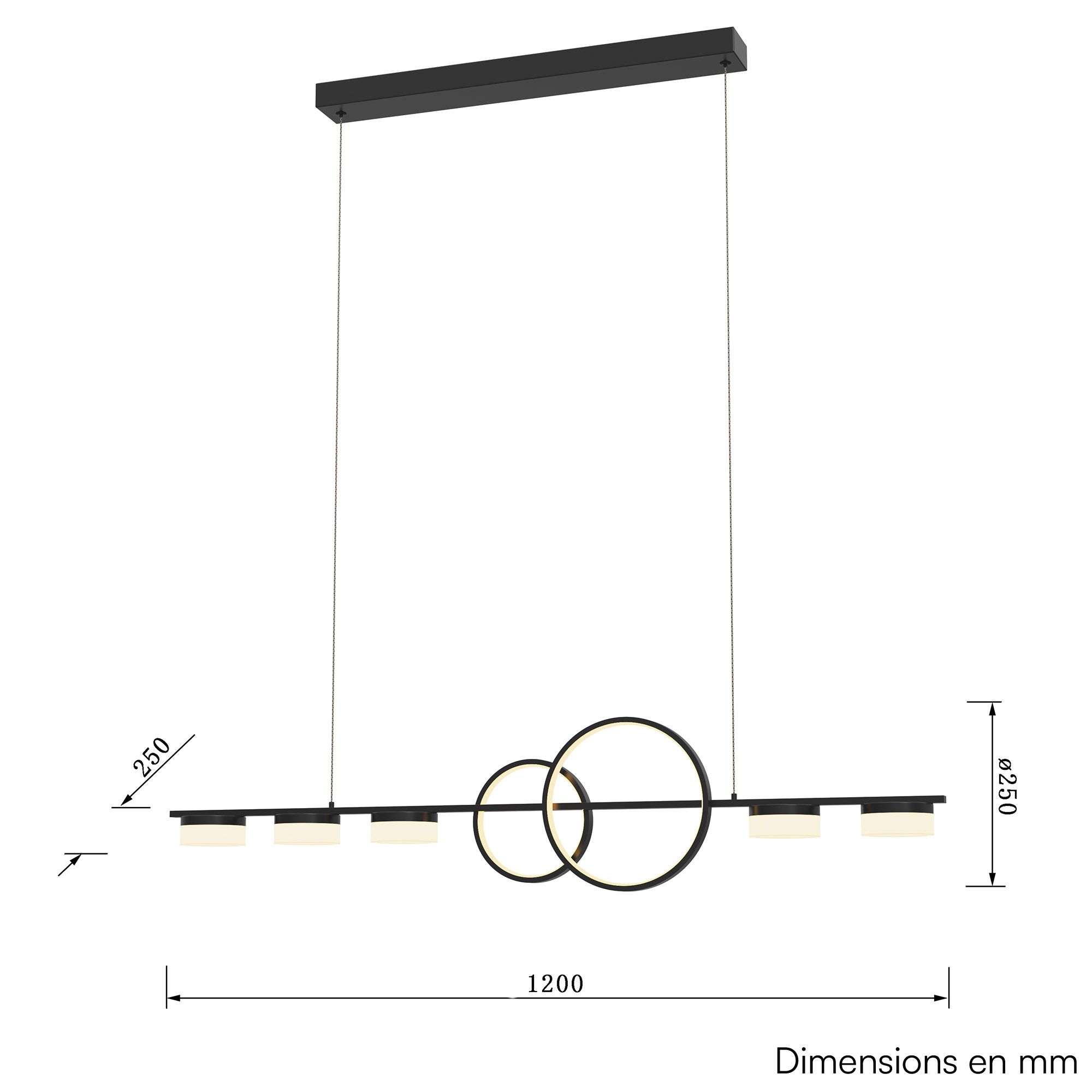 Suspension en métal noir MESSINA led intégrée 57W 6600 lumens 3000K