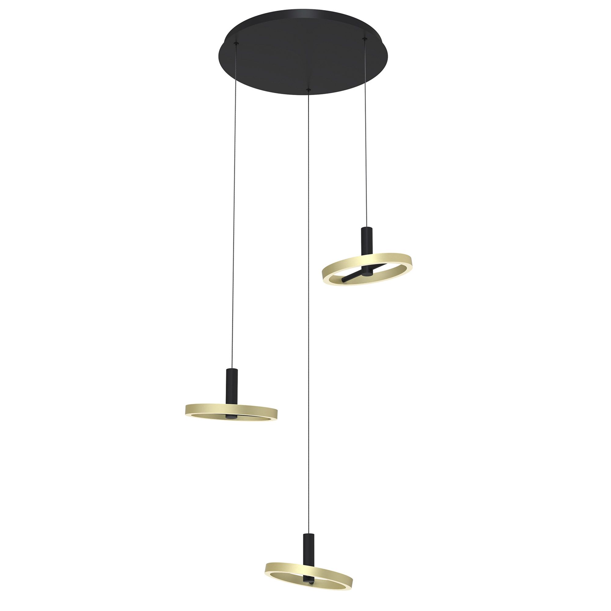 Suspension  LED dimmable BREST en métal noir et doré D70cm