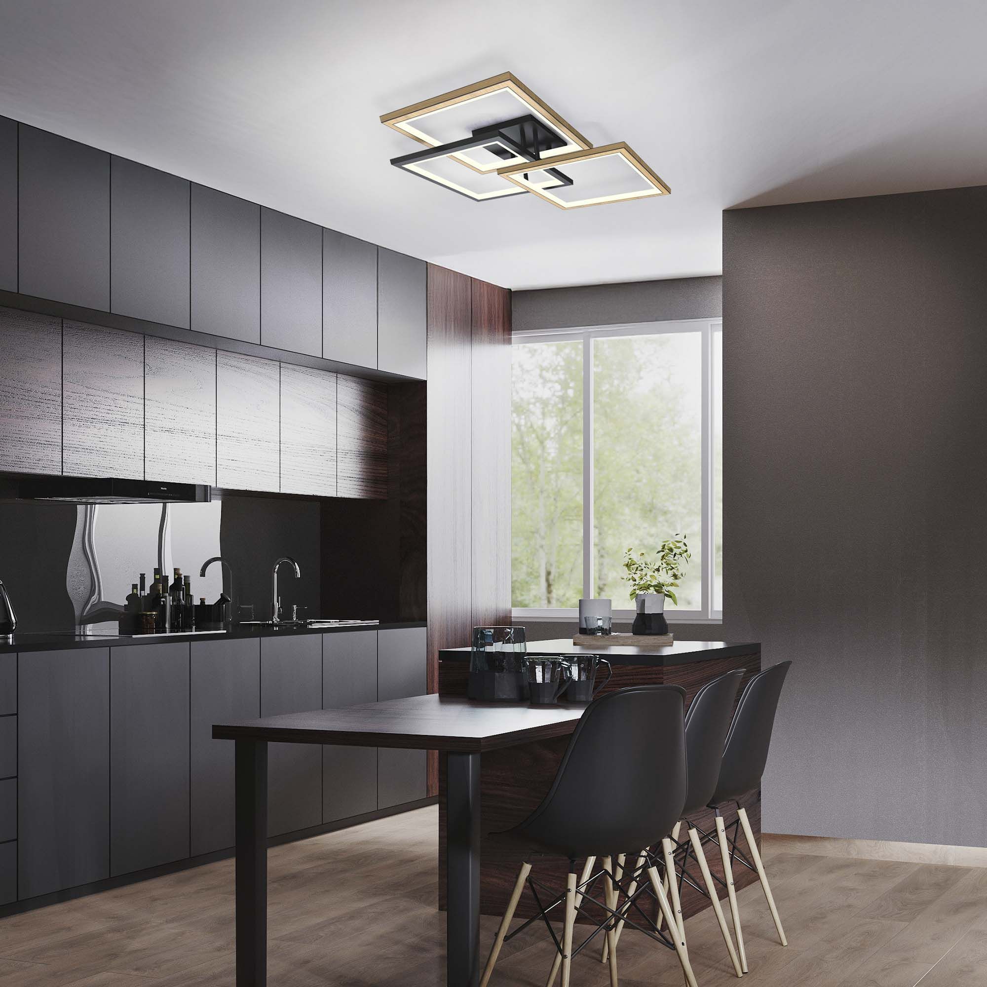 Plafonnier LED dimmable  MATERA en métal noir et bois