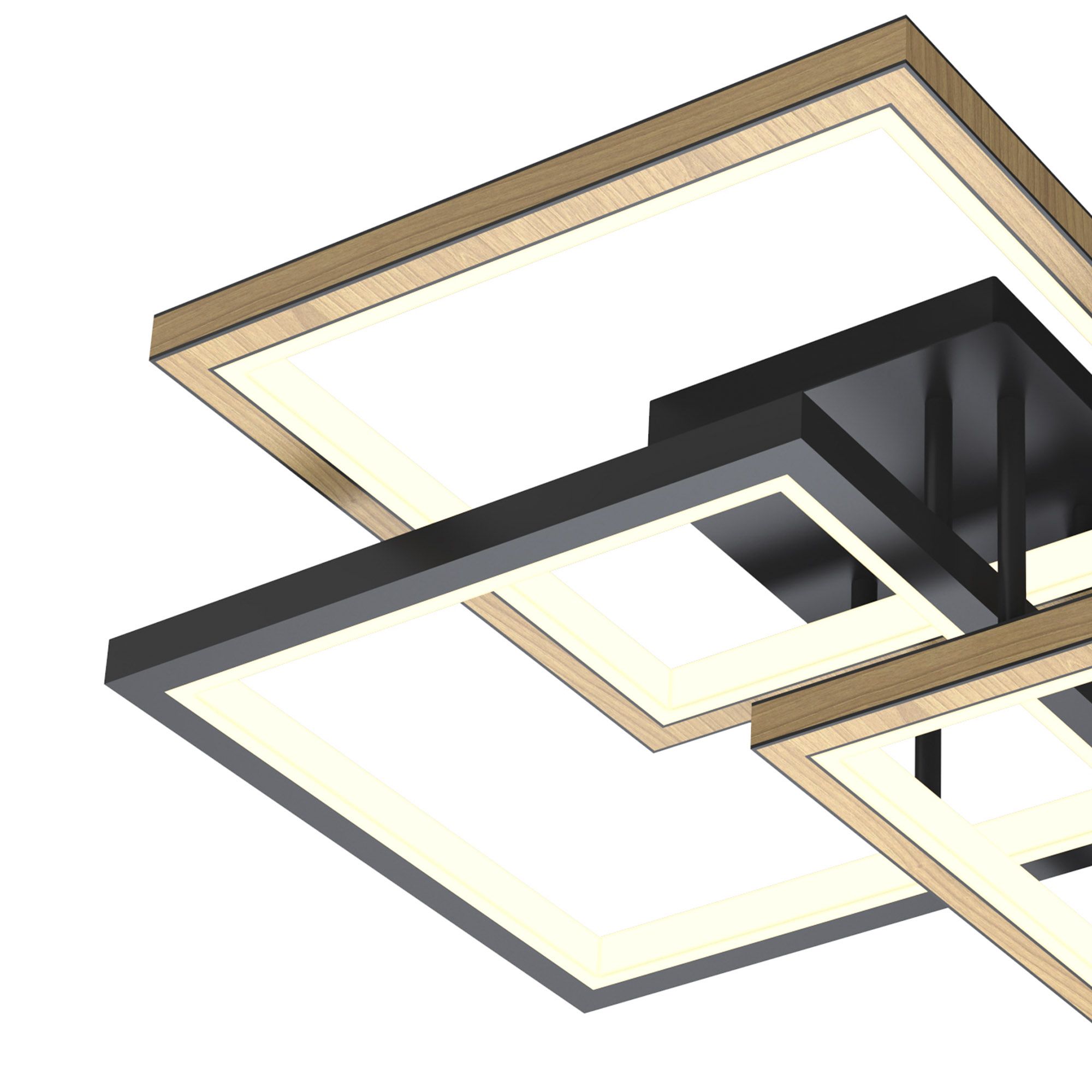 Plafonnier en métal noir et bois METERA led intégrée 40W 4600 lumens 3000K