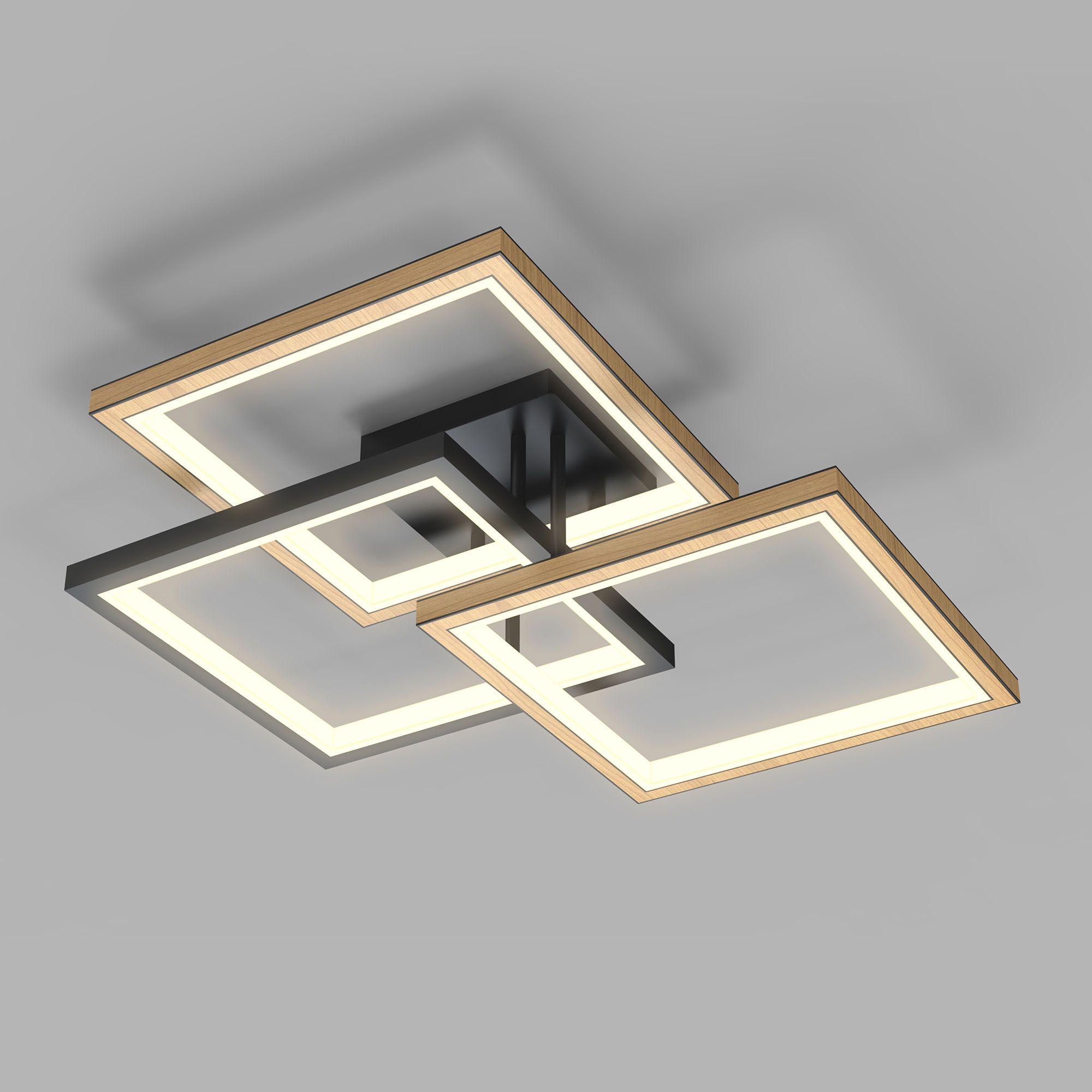 Plafonnier LED dimmable  MATERA en métal noir et bois