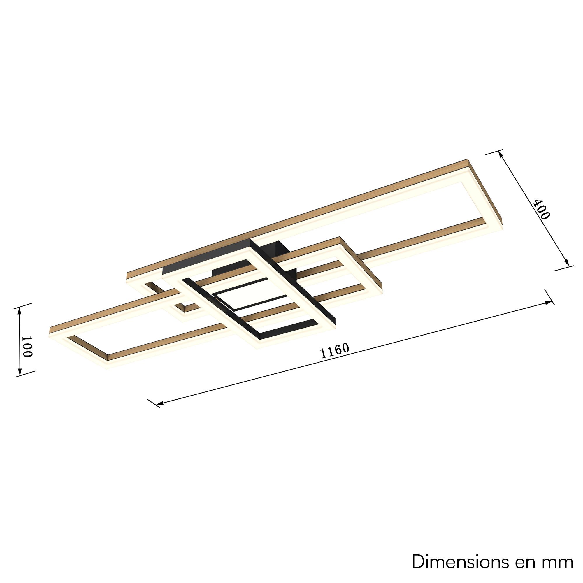 Plafonnier LED dimmable  MATERA en métal noir et bois