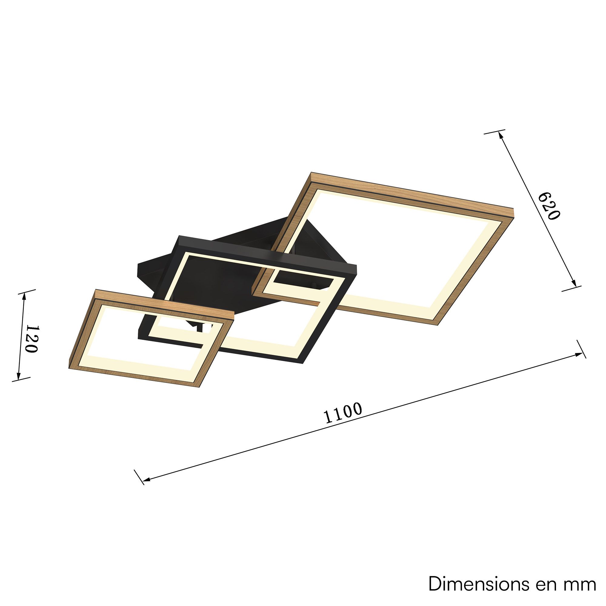 Plafonnier LED dimmable MATERA noir/bois L110cm