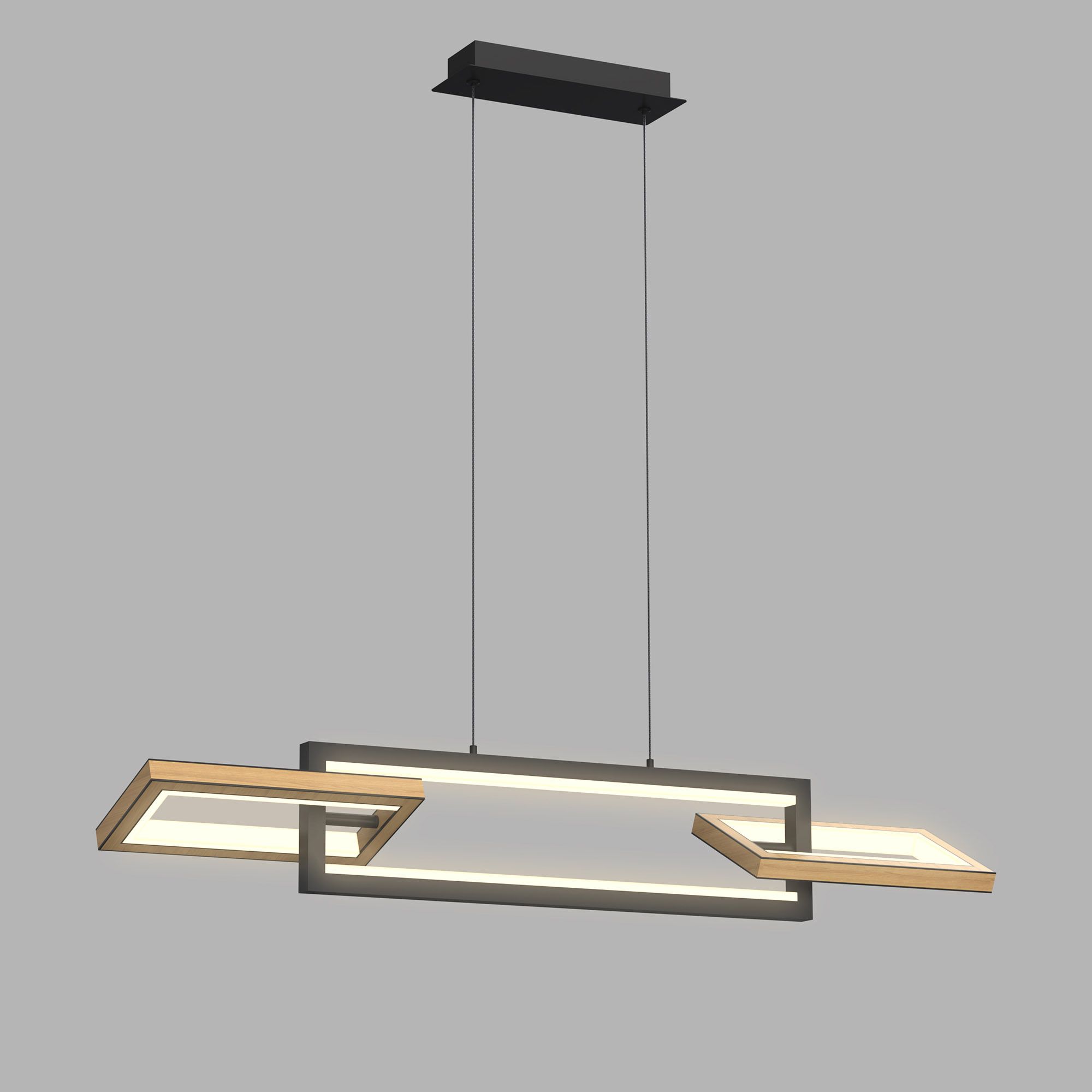 Suspension dimmable LED MATERA noir/bois L107cm