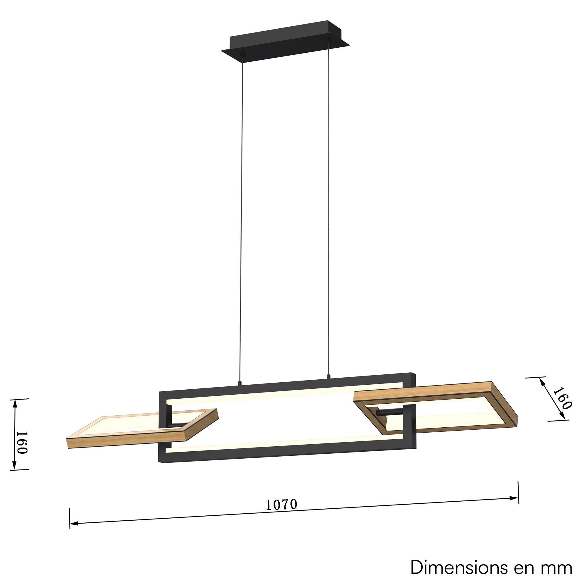 Suspension dimmable LED MATERA noir/bois L107cm