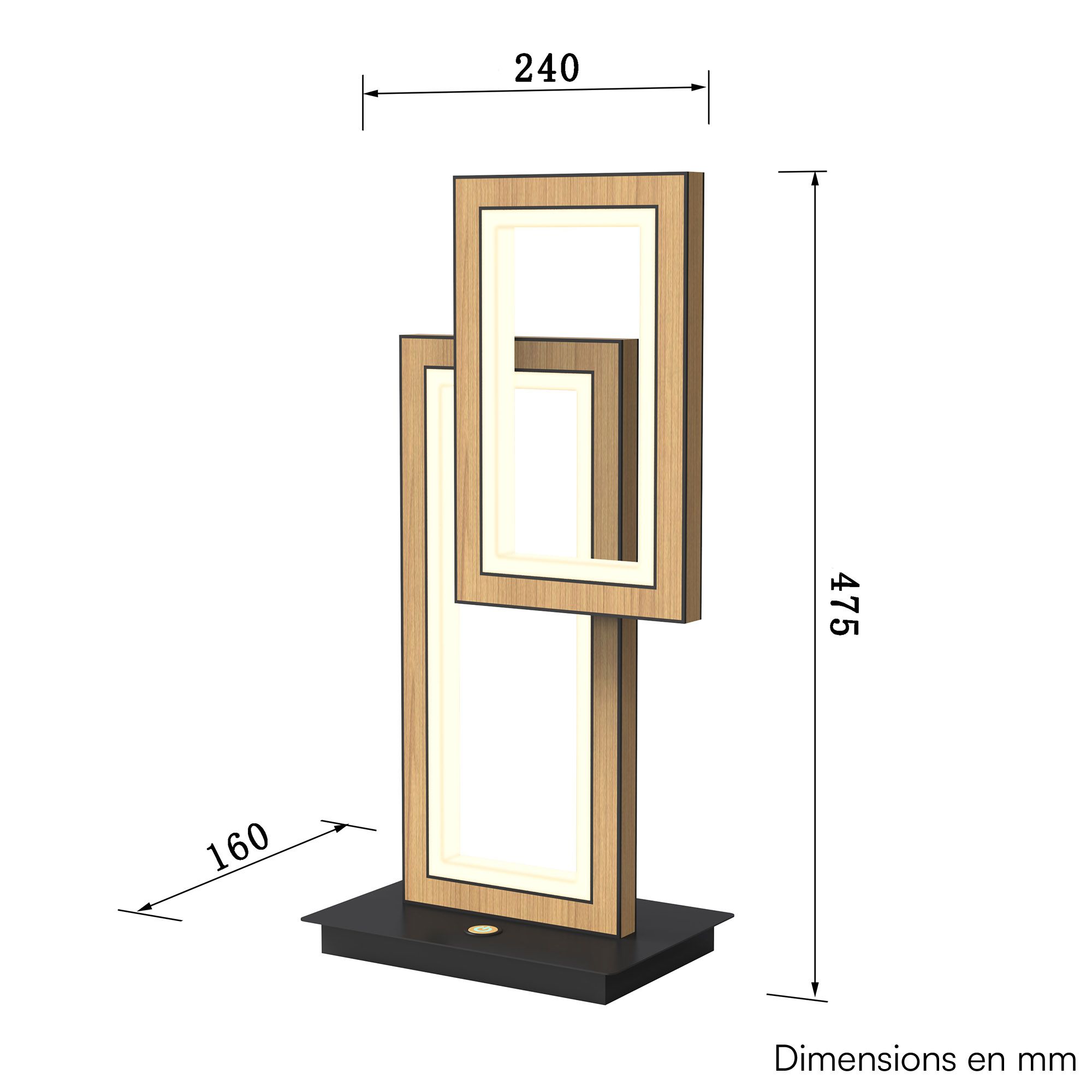 Lampe à poser dimmable LED PESCARA en métal noir et bois HT47,5cm