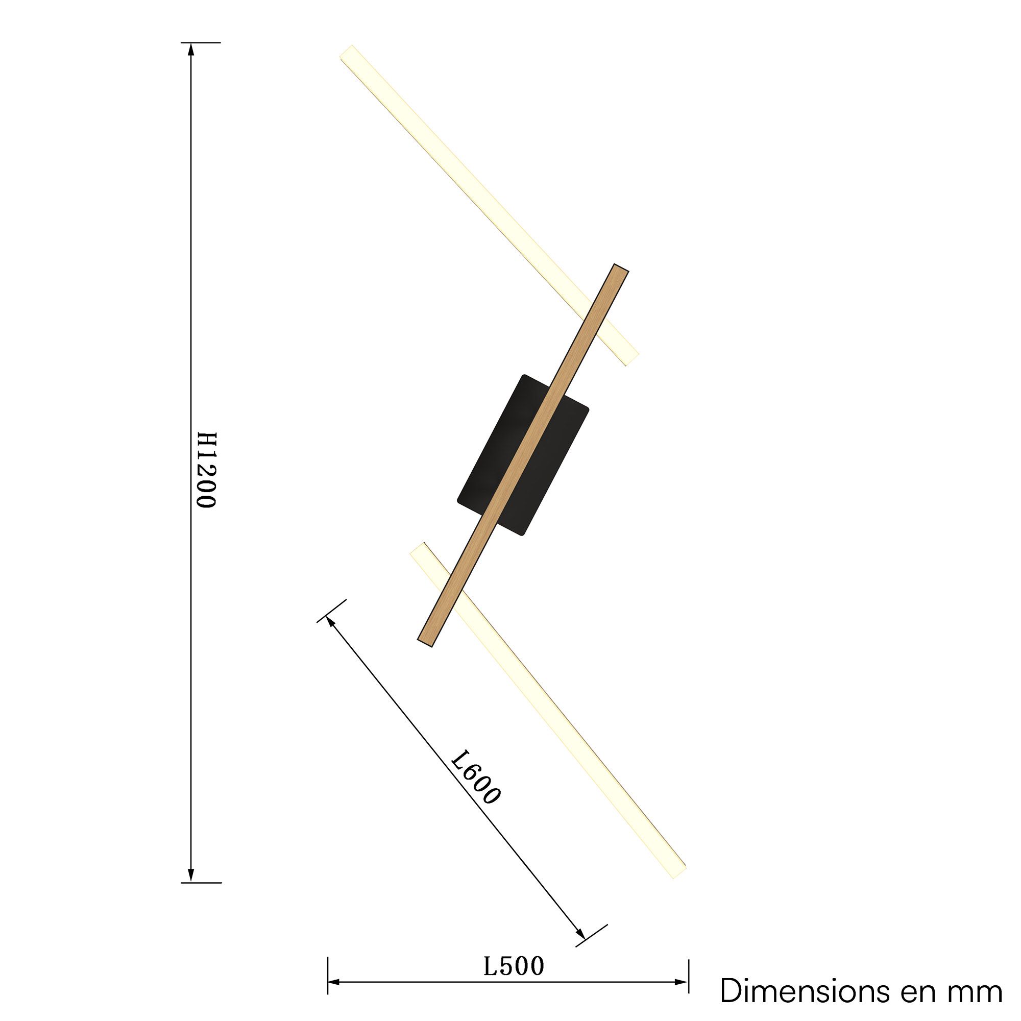 Suspension en métal noir et bois RIMINI  led intégrée 40W 4600 lumens 3000K