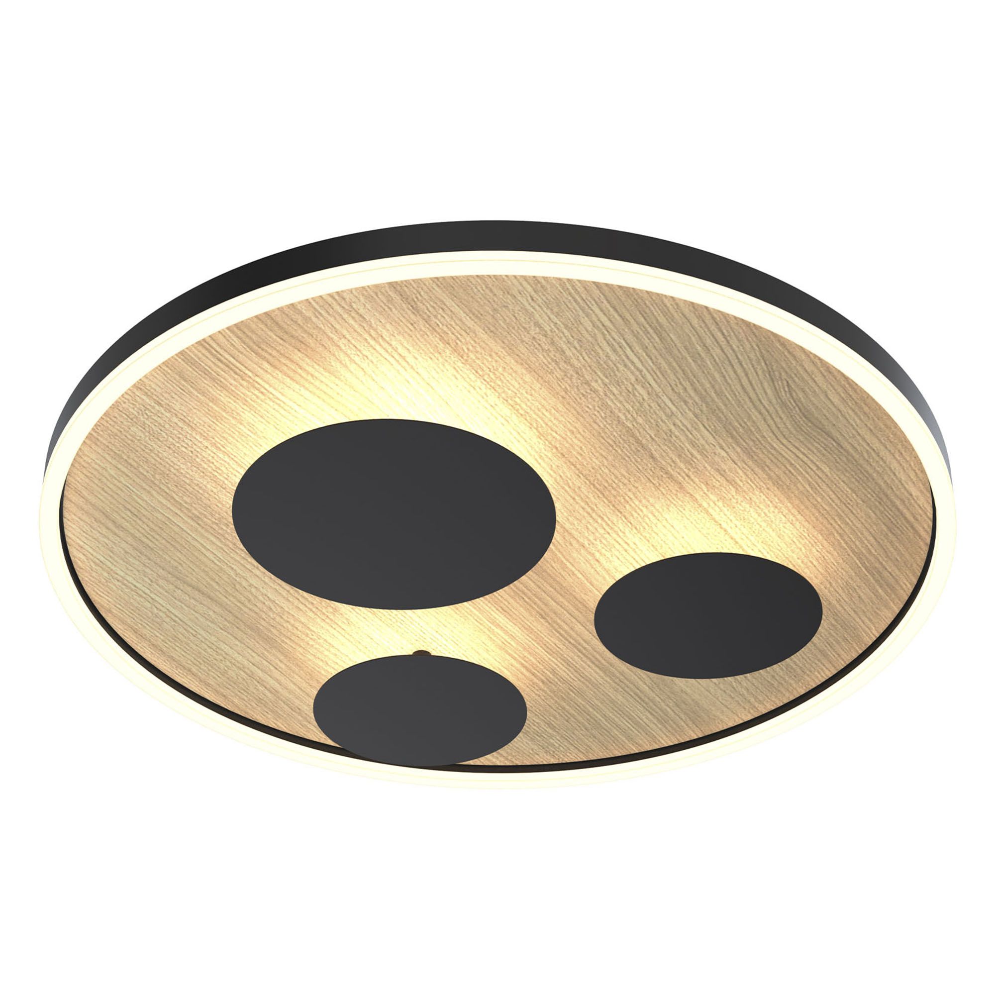 Plafonnier en métal noir et bois REIMS led intégrée 40W 4600 lumens 3000K diamètre 60 cm