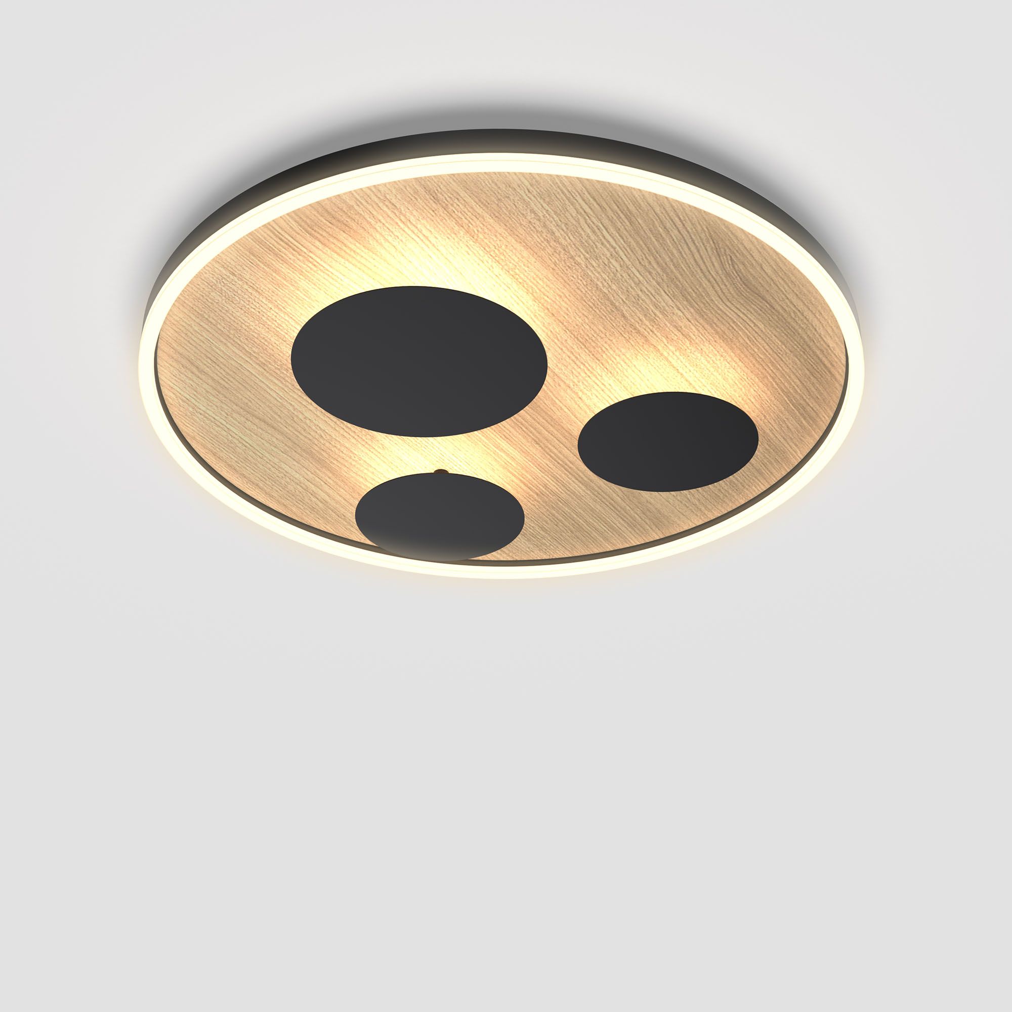 Plafonnier en métal noir et bois REIMS led intégrée 40W 4600 lumens 3000K diamètre 60 cm