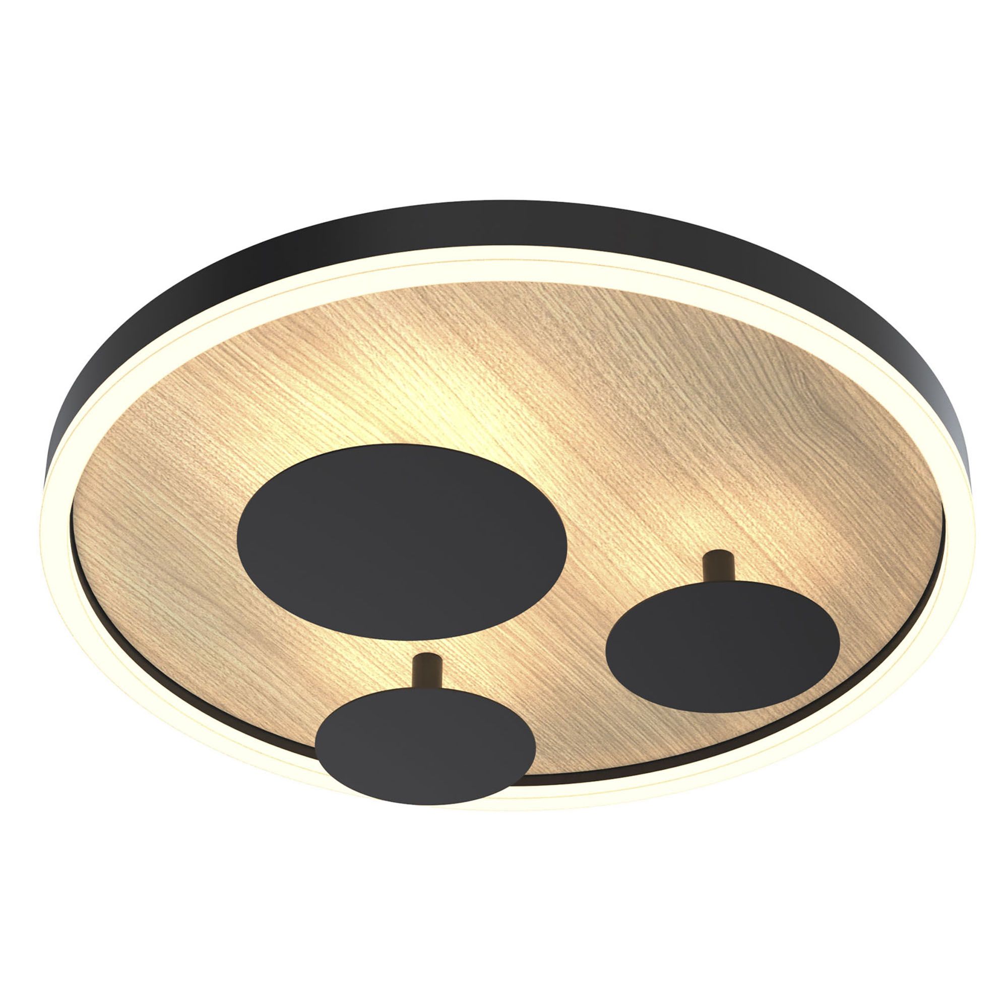 Plafonnier LED REIMS noir/bois Ø40cm