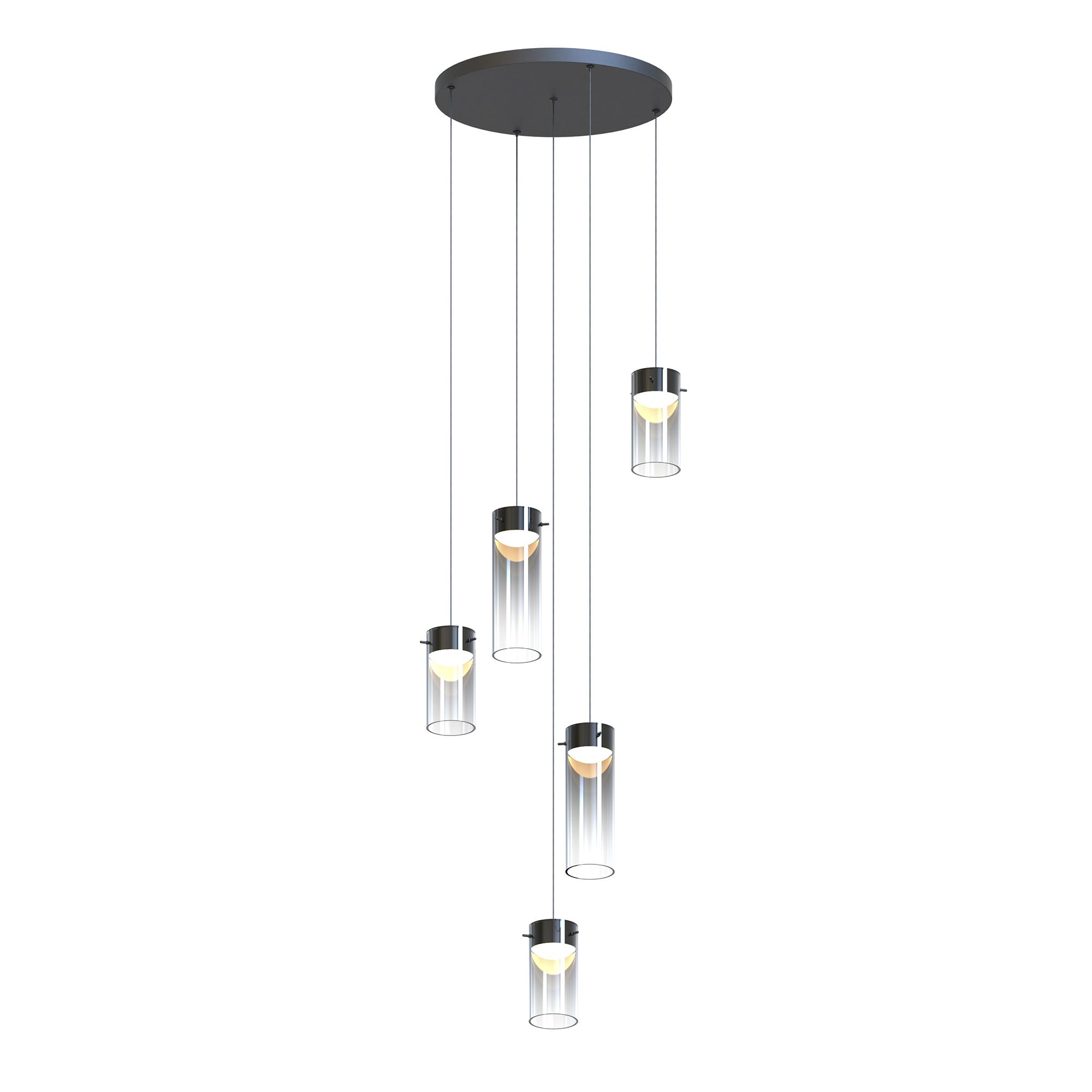 Suspension LED AMBOISE en métal noir et verres fumés D54cm