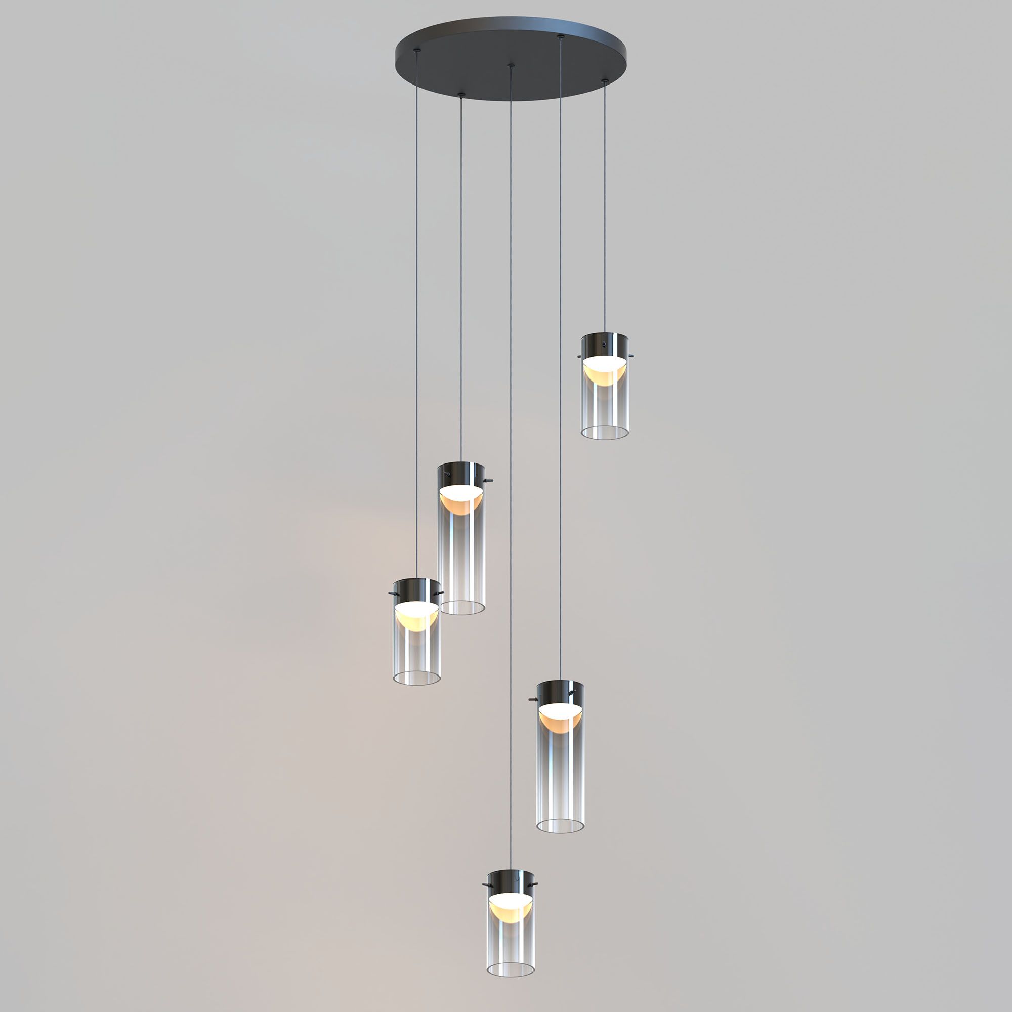 Suspension LED AMBOISE en métal noir et verres fumés D54cm