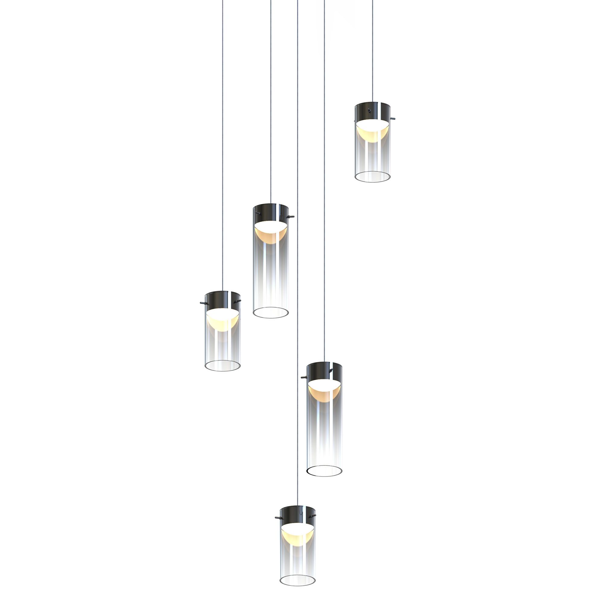 Suspension LED AMBOISE en métal noir et verres fumés D54cm