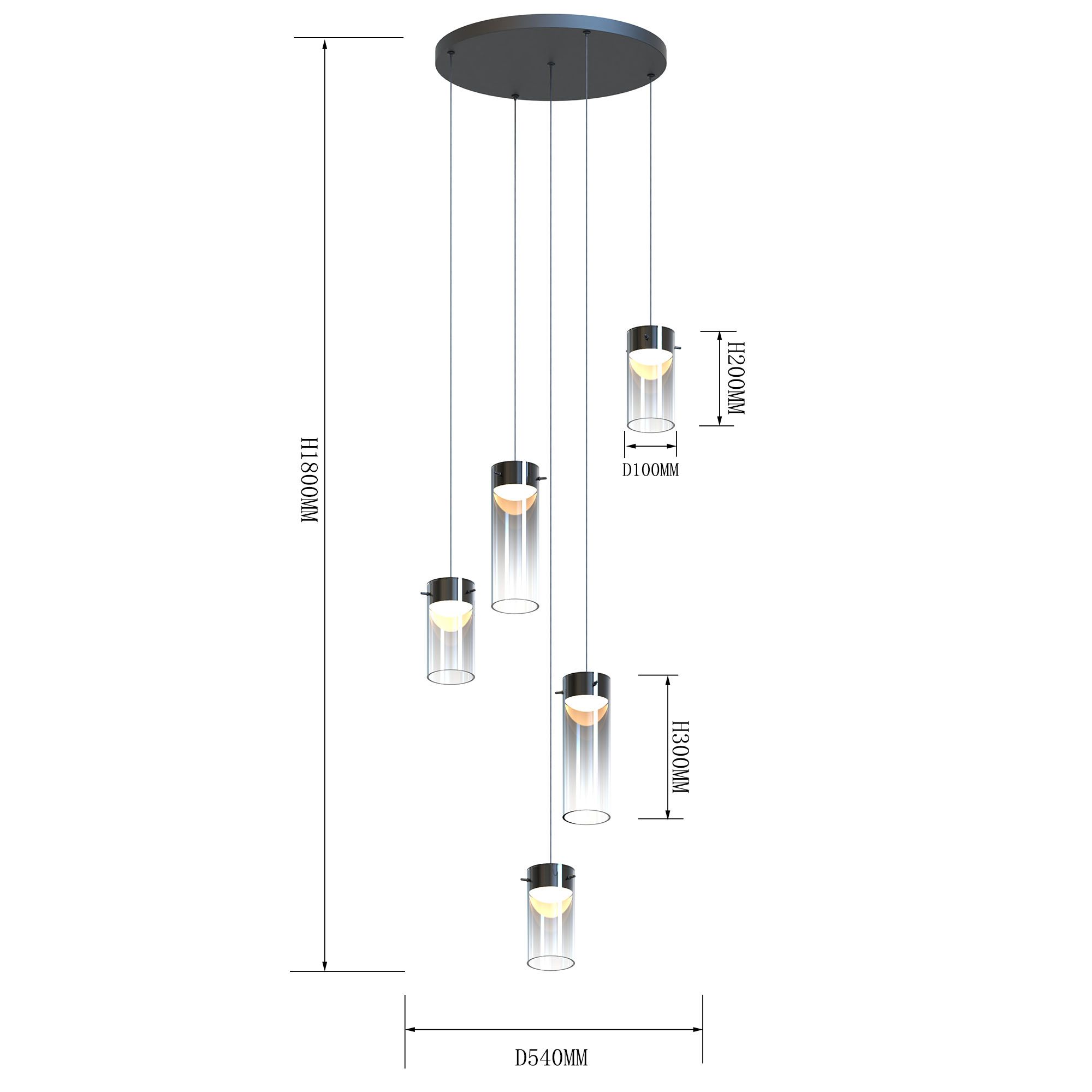 Suspension LED AMBOISE en métal noir et verres fumés D54cm