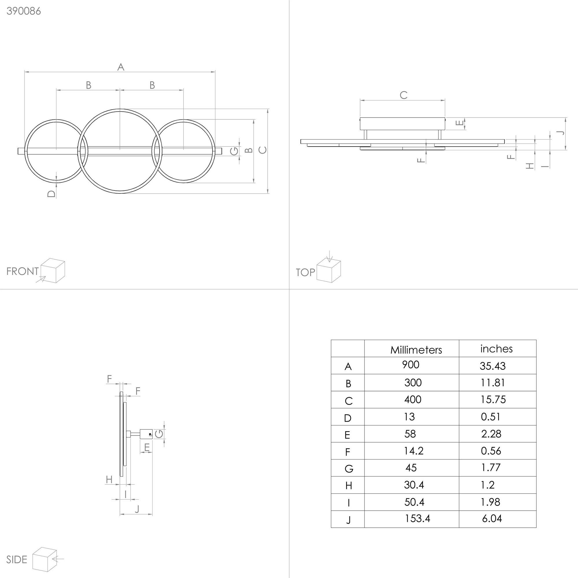 Plafonnier métal noir LANACERA LED INT 3X12,5W