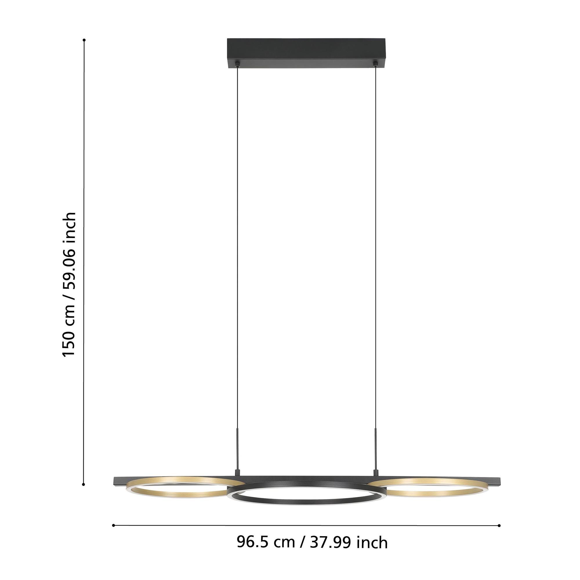 Suspension métal noir LANACERA LED INT 3X12,5W