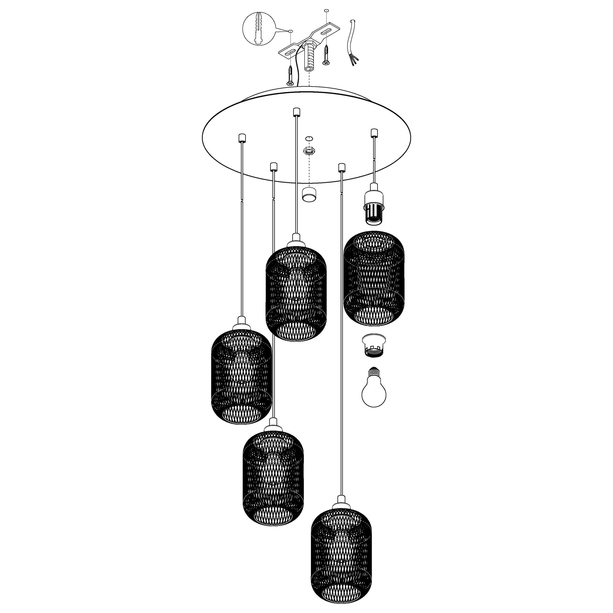 Suspension métal noir WRINGTON E27 5X60W