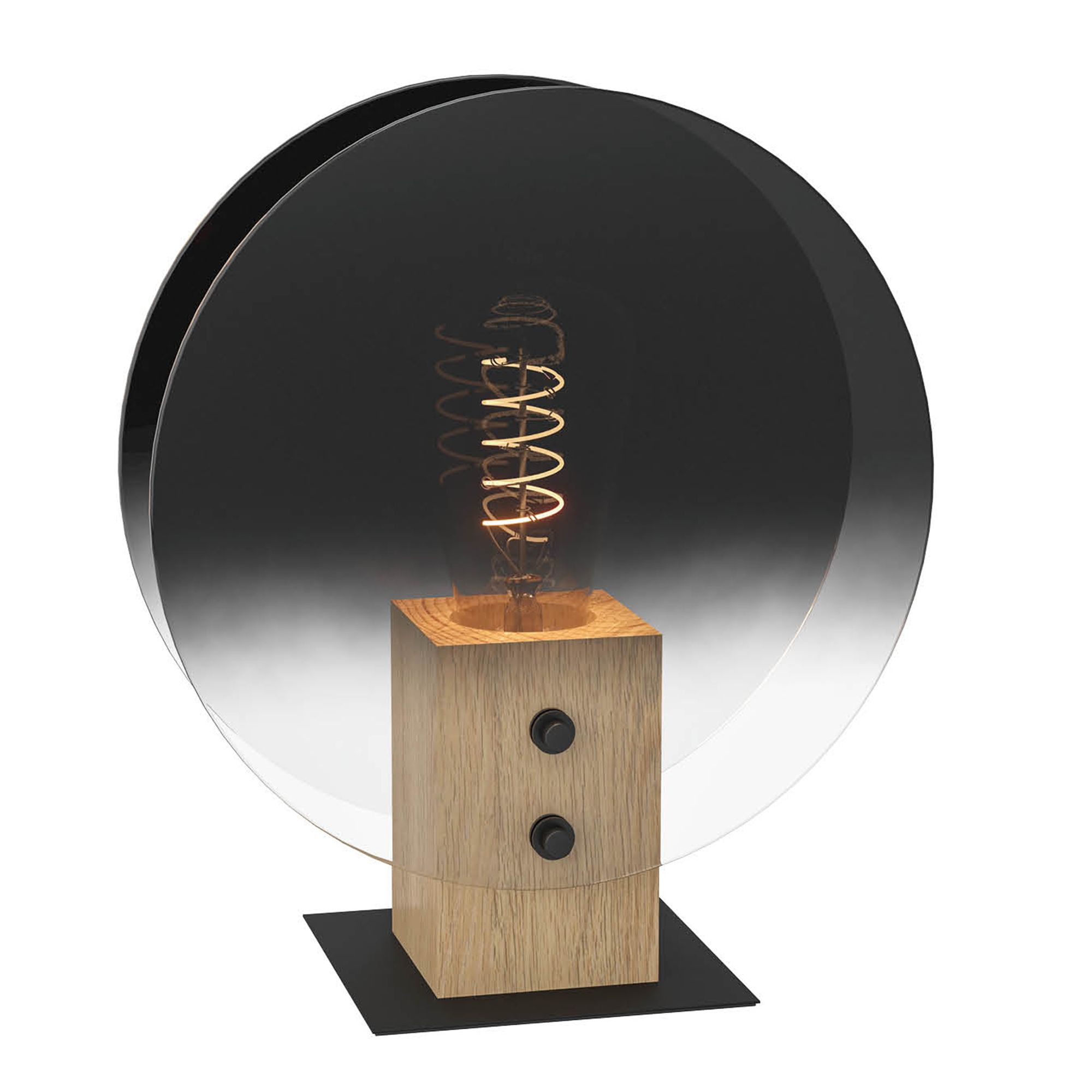 Lampe à poser MILLENA noir/bois et verres fumées HT25CM