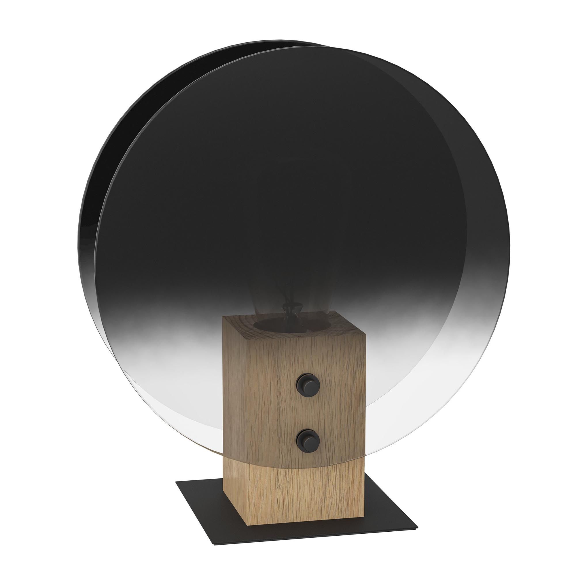 Lampe à poser MILLENA noir/bois et verres fumées HT25CM