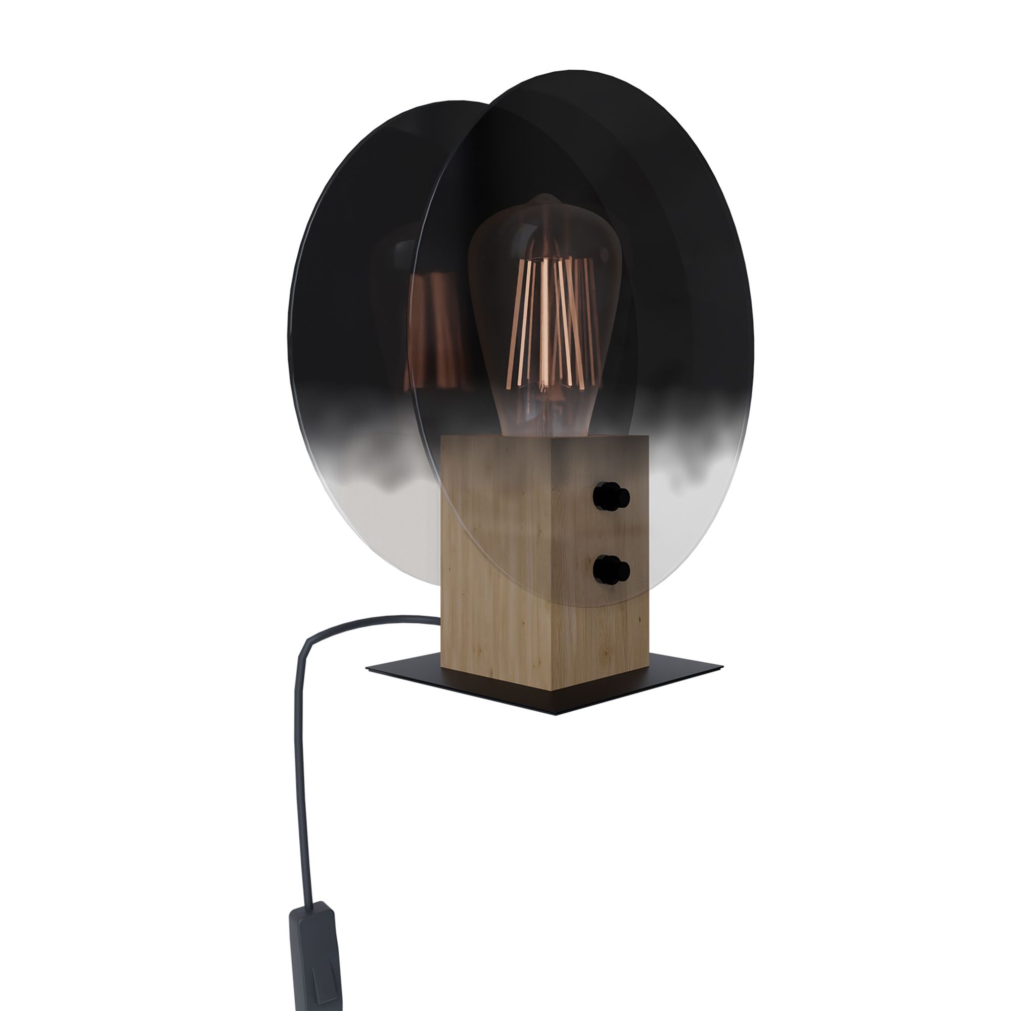 Lampe à poser MILLENA noir/bois et verres fumées HT25CM