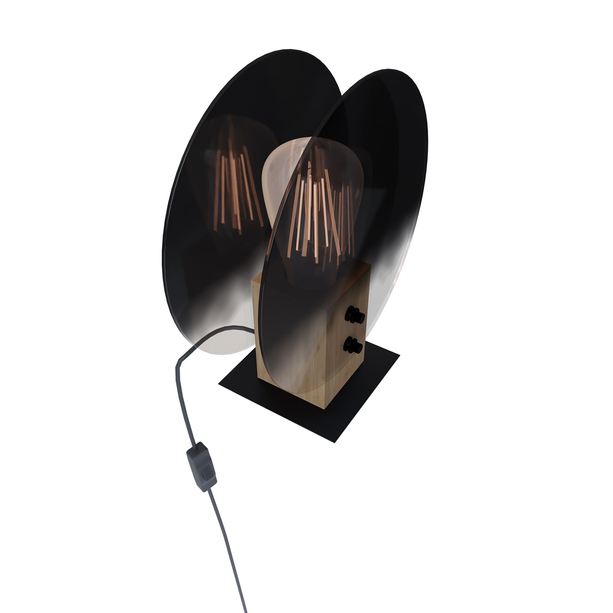 Lampe à poser MILLENA noir/bois et verres fumées HT25CM