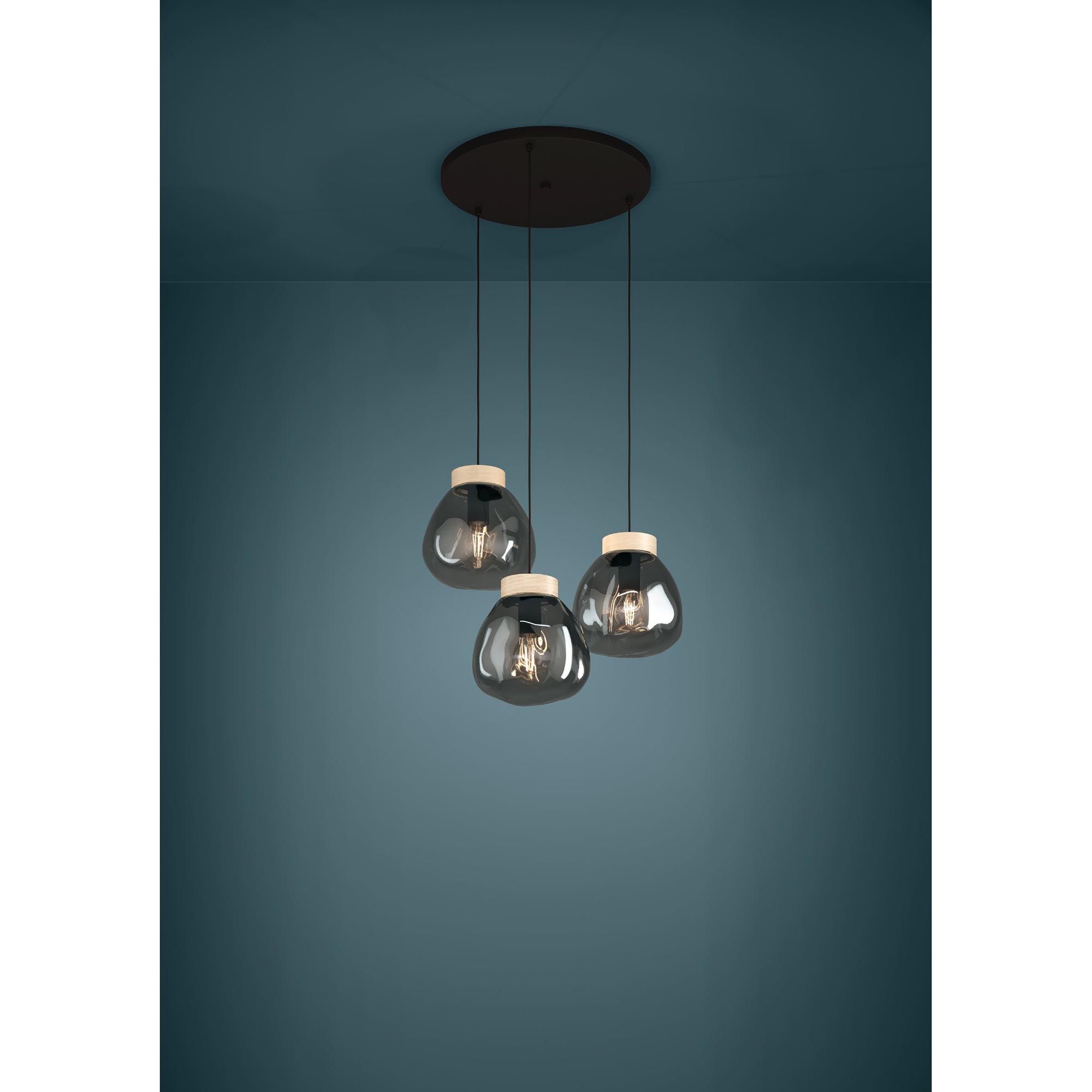 Suspension en verre fume MAGACELA cascade E27 3X40W