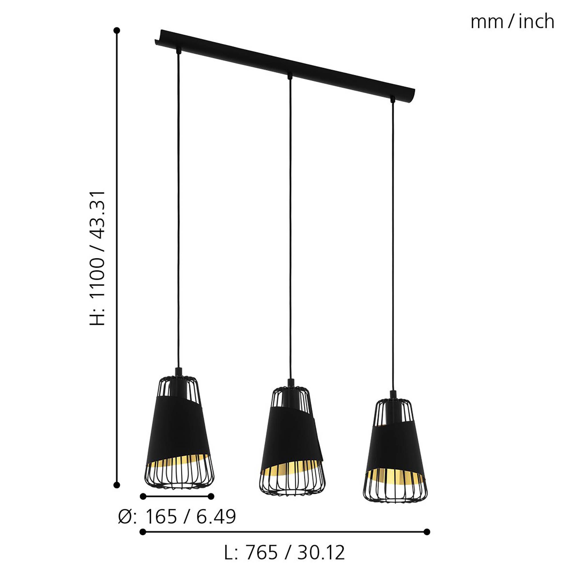 Suspension en métal noir AUSTELL E27 3X60W