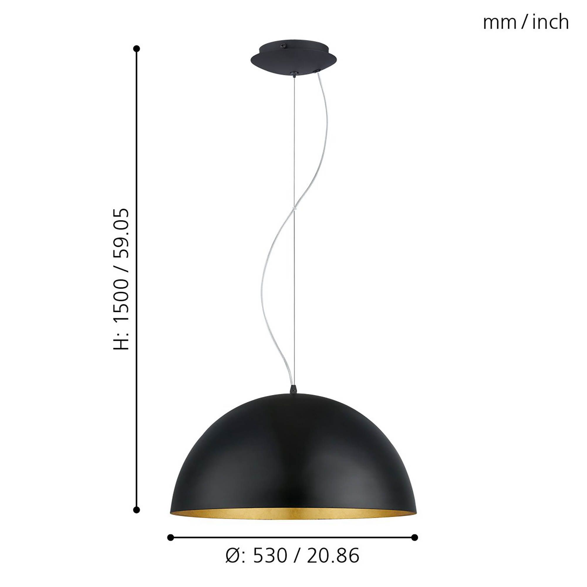 Suspension métal noir GAETANO 1 d53 cm E27 1X60W