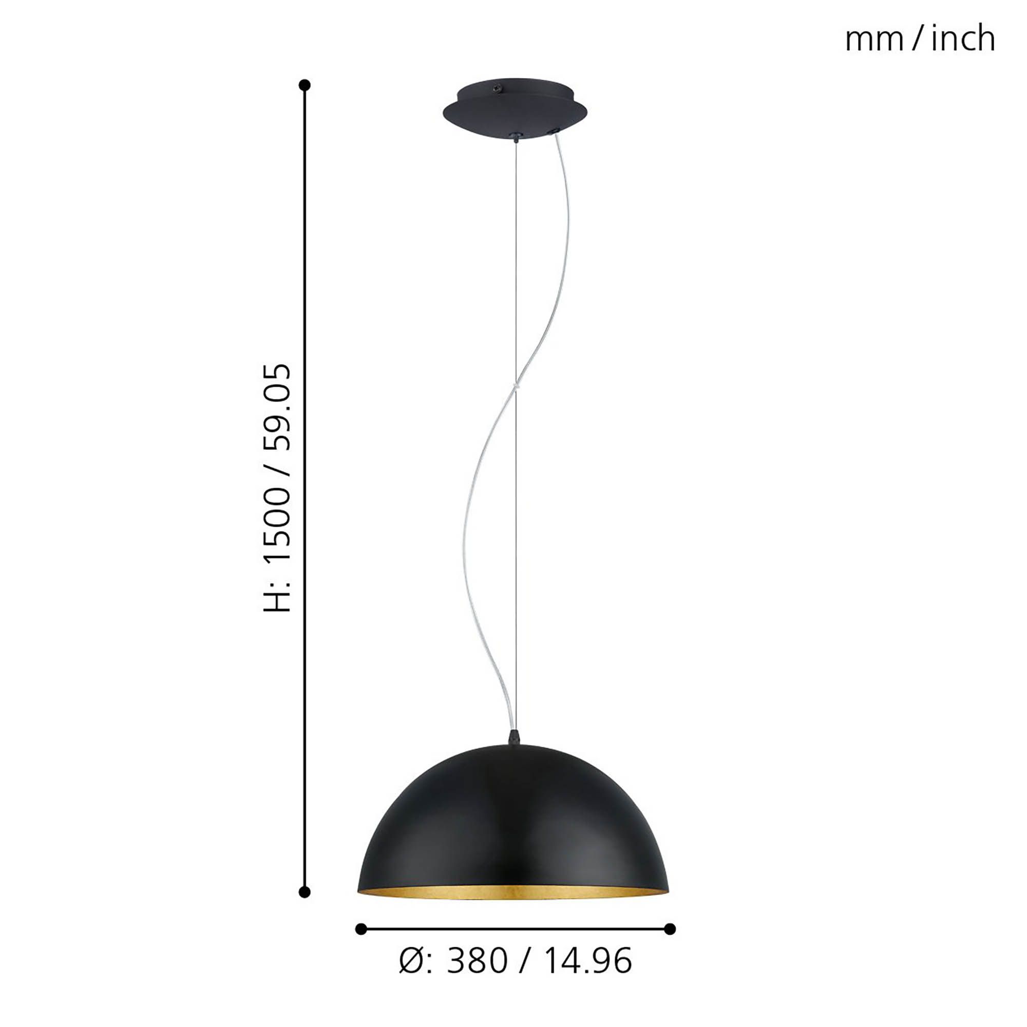 Suspension métal noir GAETANO 1 d38 cm E27 1X60W