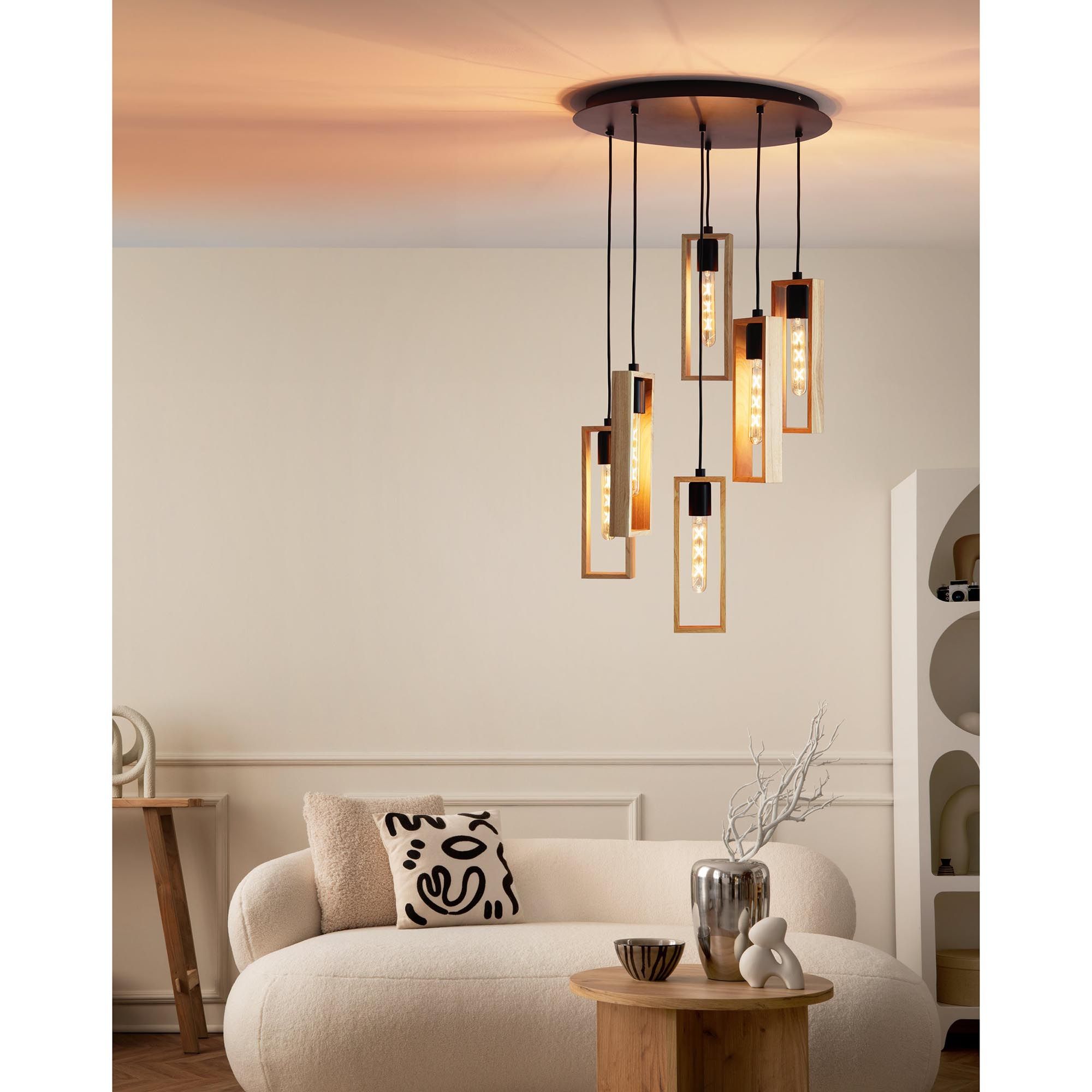 Suspension en bois et métal noir LITTLETON E27 6X40W