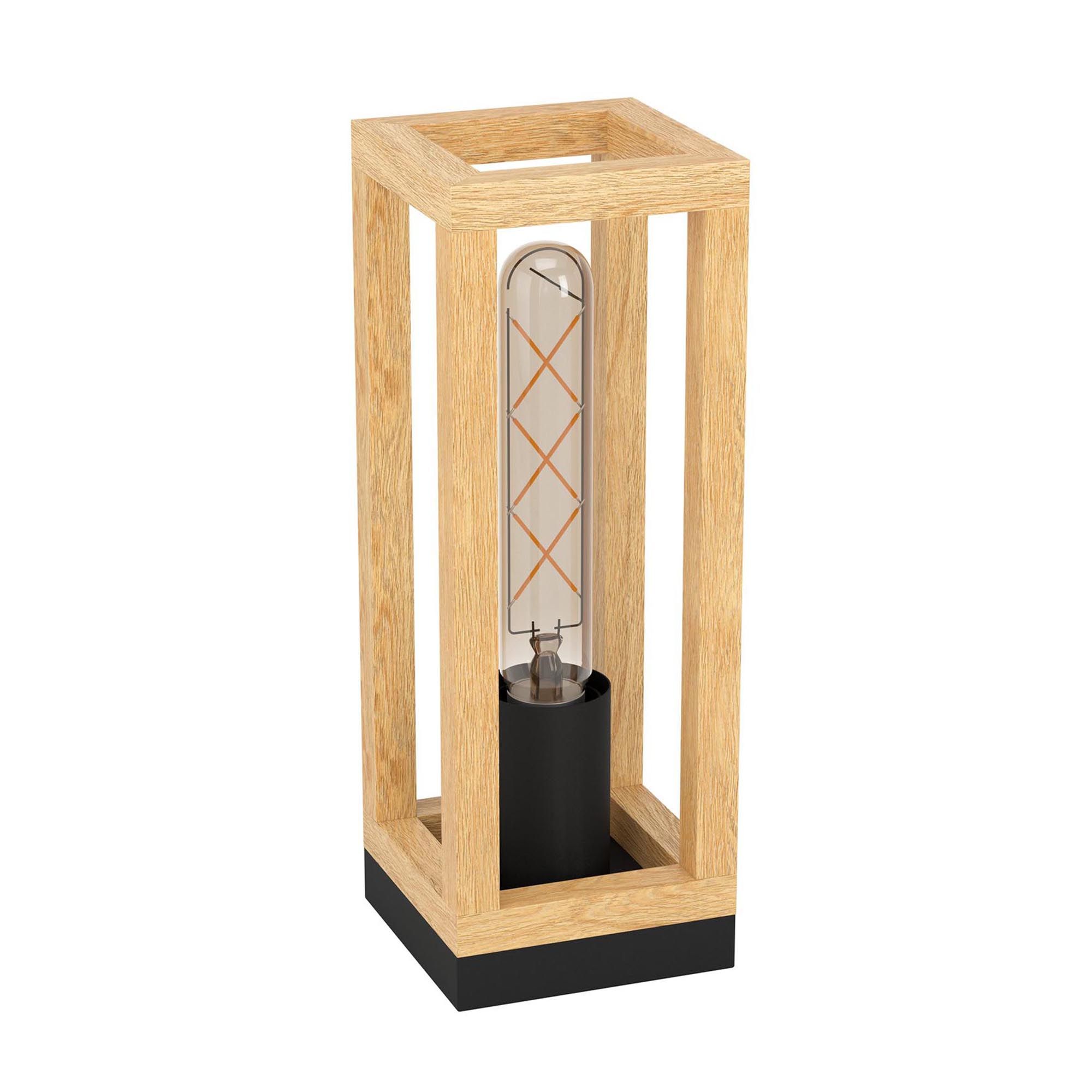 Lampe de table en bois et métal noir LITTLETON E27 40W