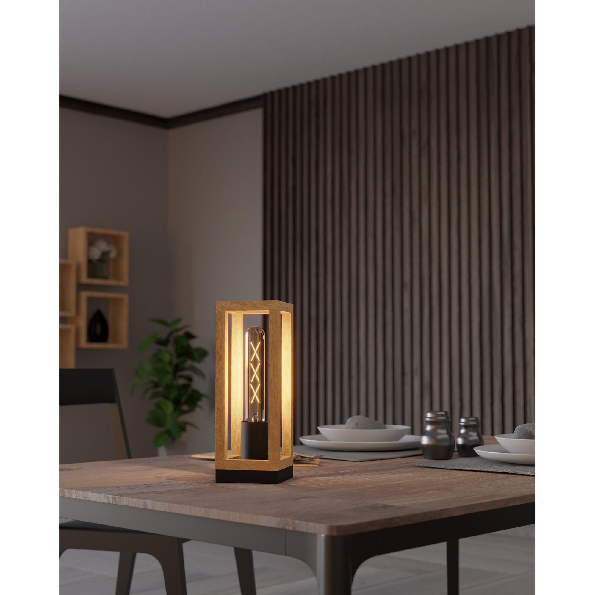 Lampe de table en bois et métal noir LITTLETON E27 40W