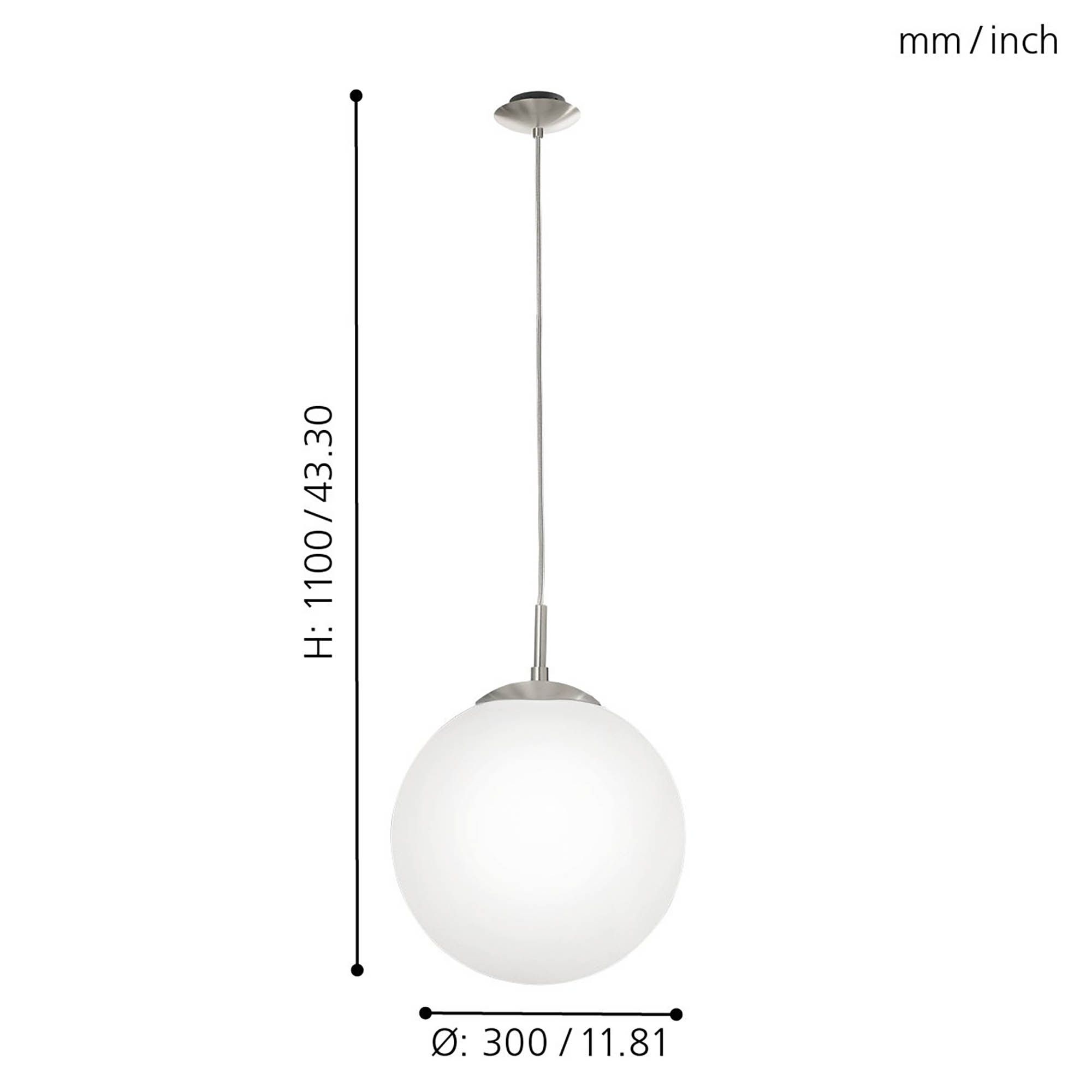 Suspension en verre opale RONDO D30 cm E27 60W