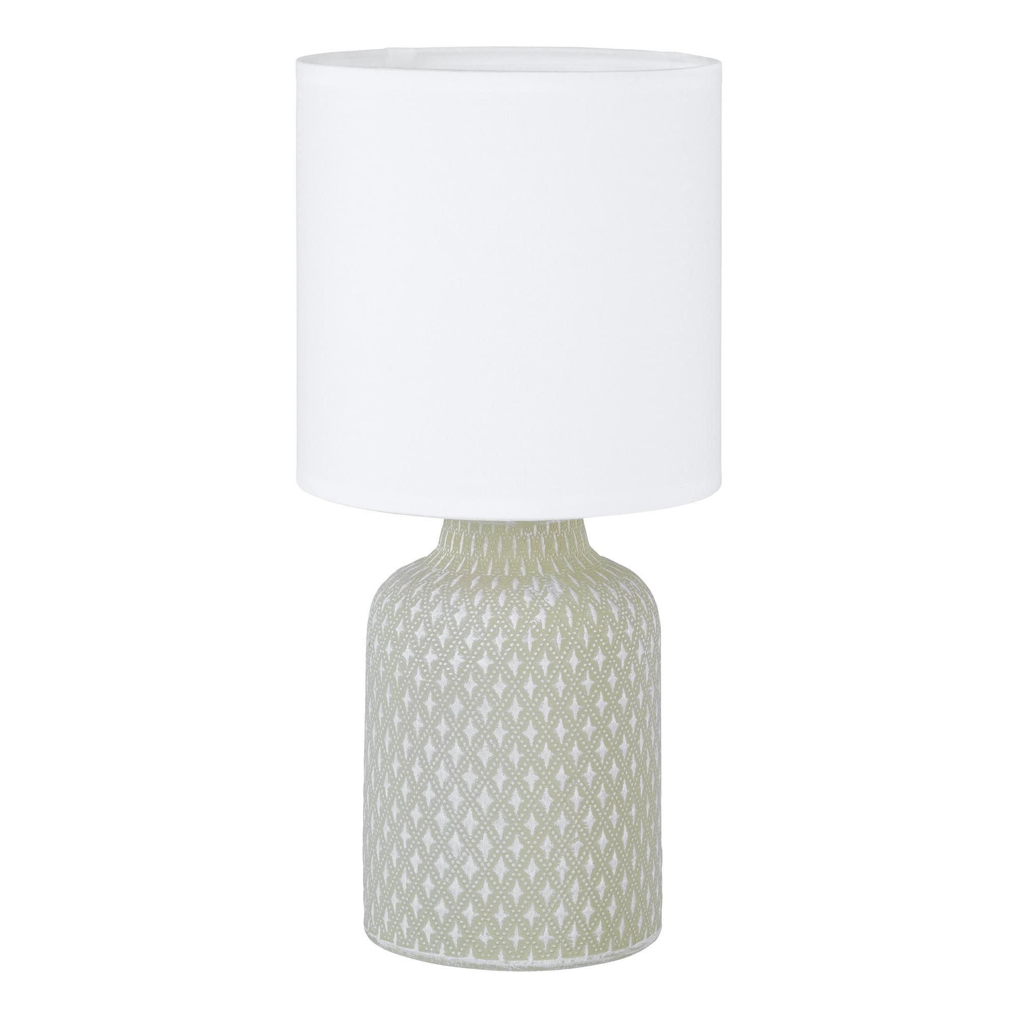 Lampe de table en pied céramique gris et abat jour blanc BELLARIVA E14 40W