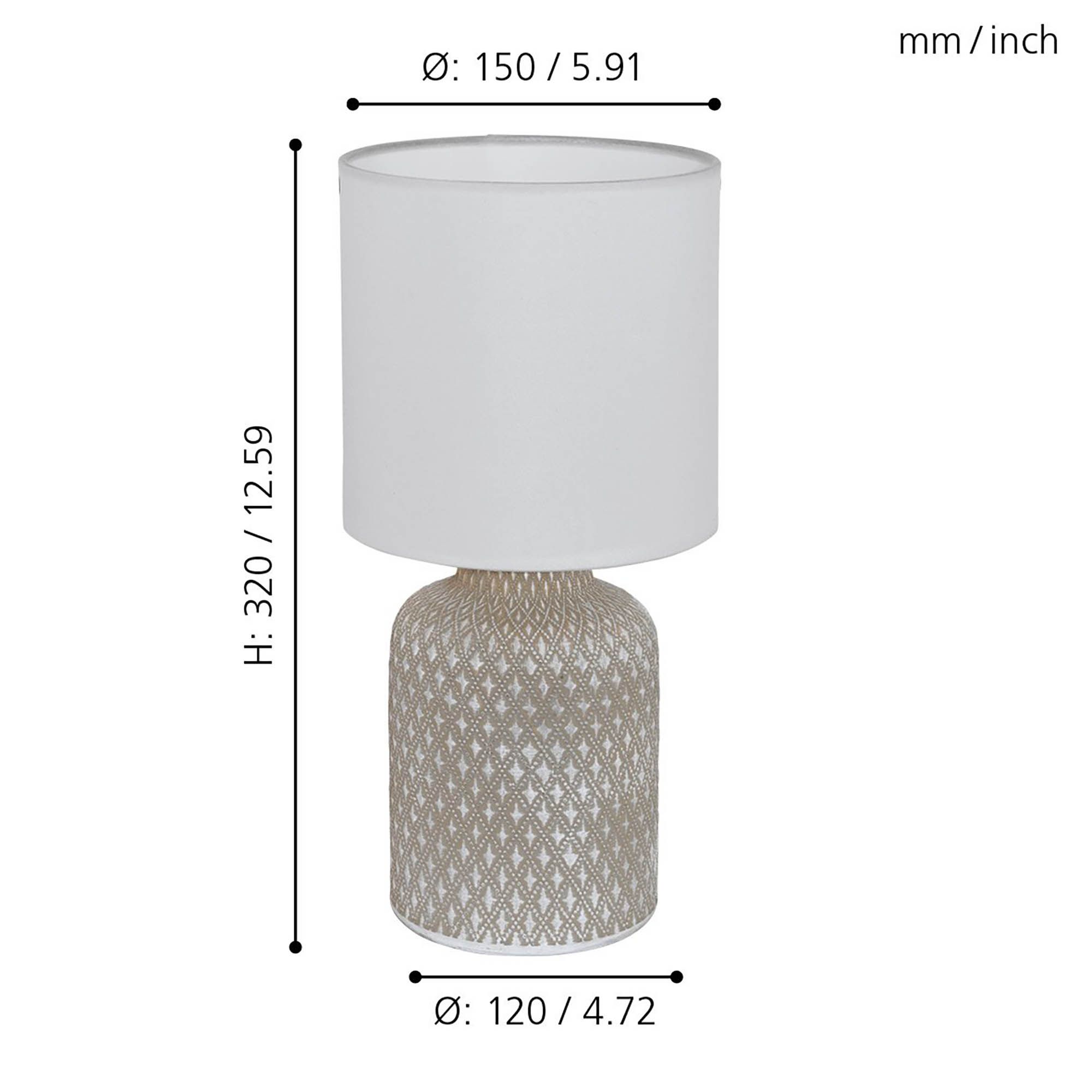 Lampe de table en pied céramique gris et abat jour blanc BELLARIVA E14 40W