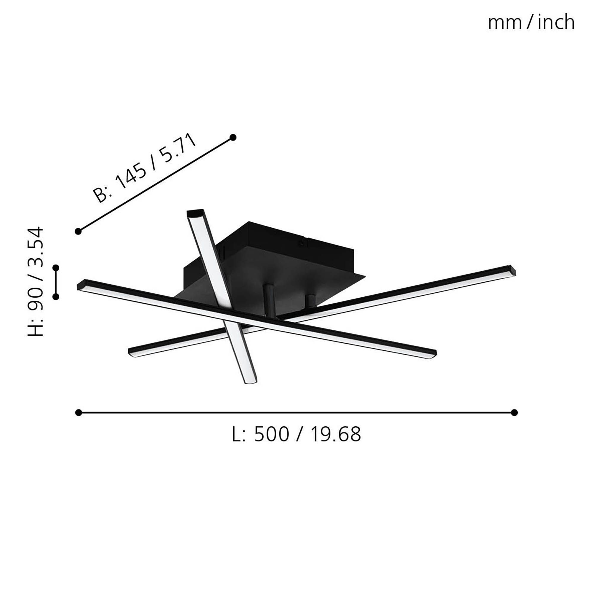 Plafonnier en métal noir LASANA 3 led intégrée  3X3,5W