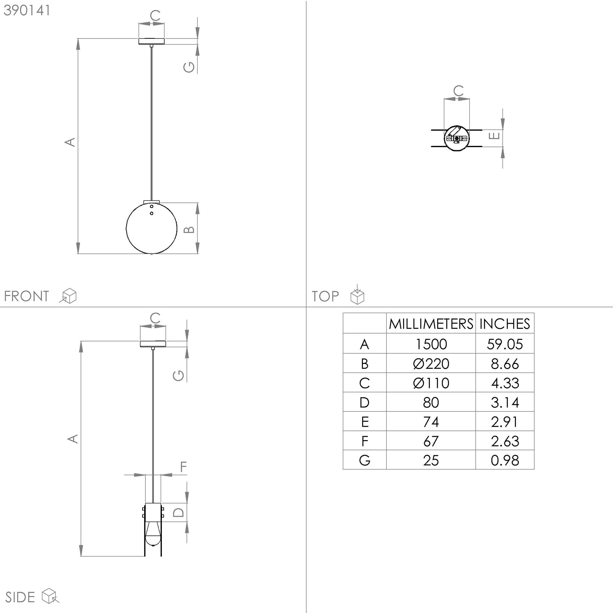 Suspension en verre fume MILLENA E27 40W