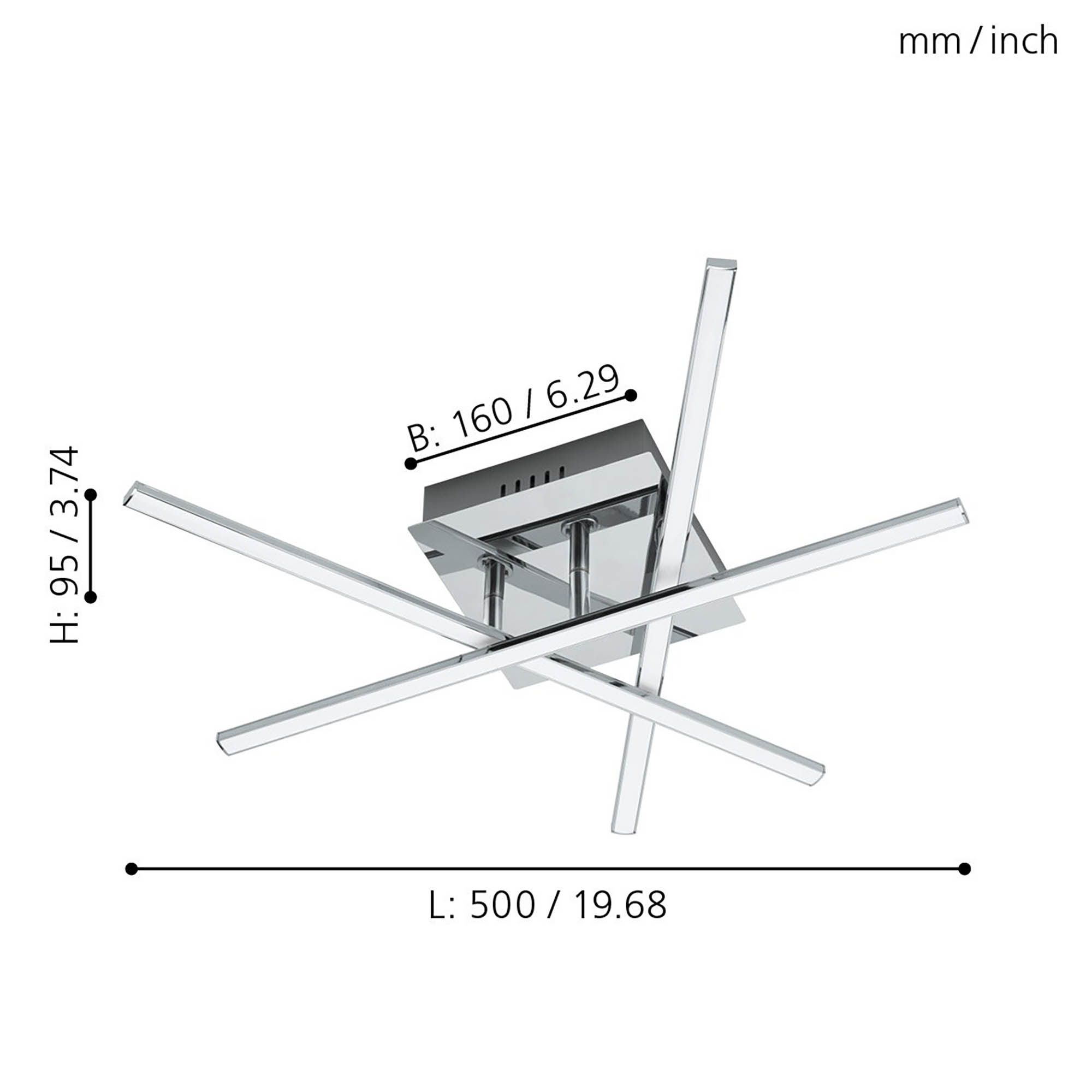 Plafonnier en métal chrome LASANA 1 led intégrée 3X3,5W