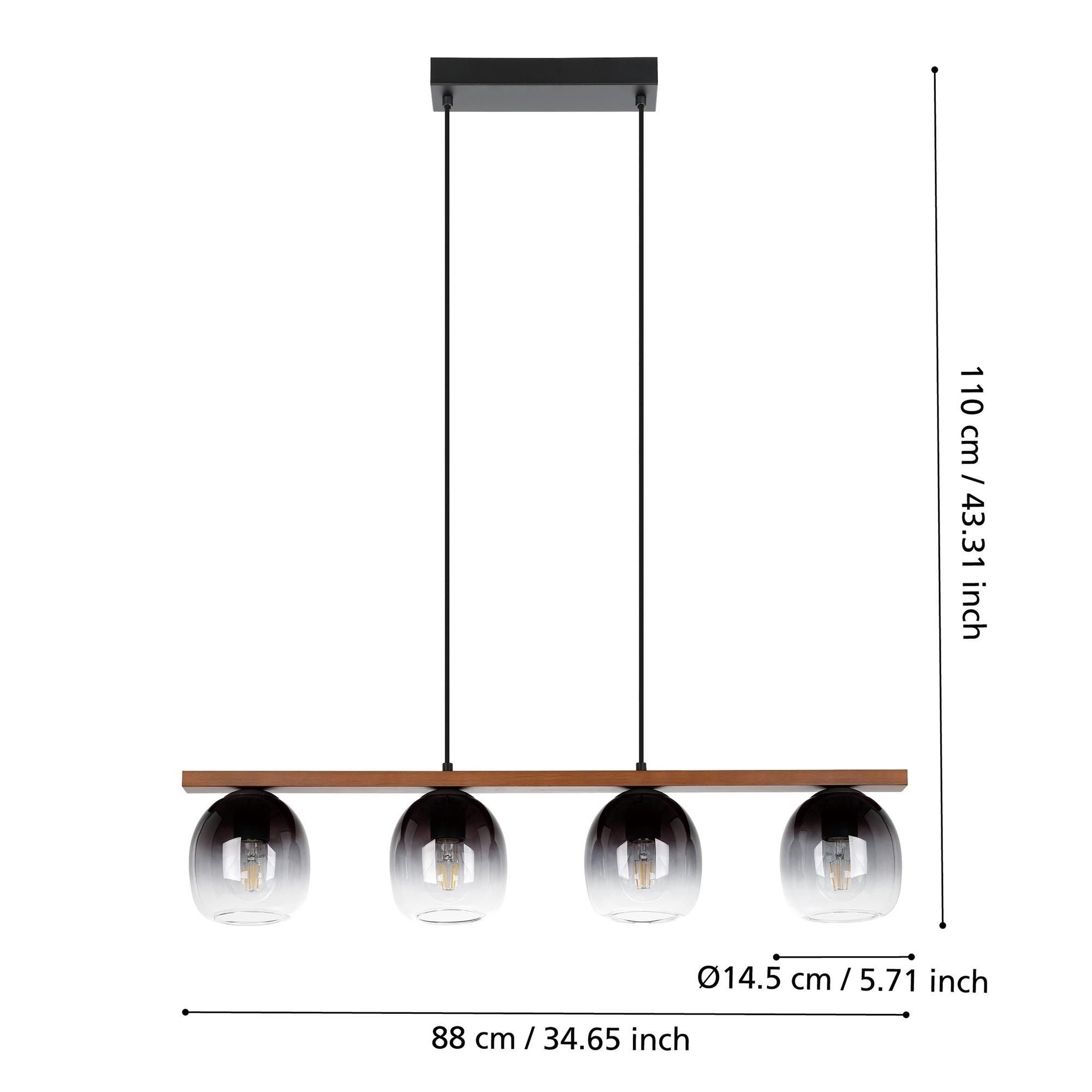 Suspension en verre fumé FILAGO E27 4X40W