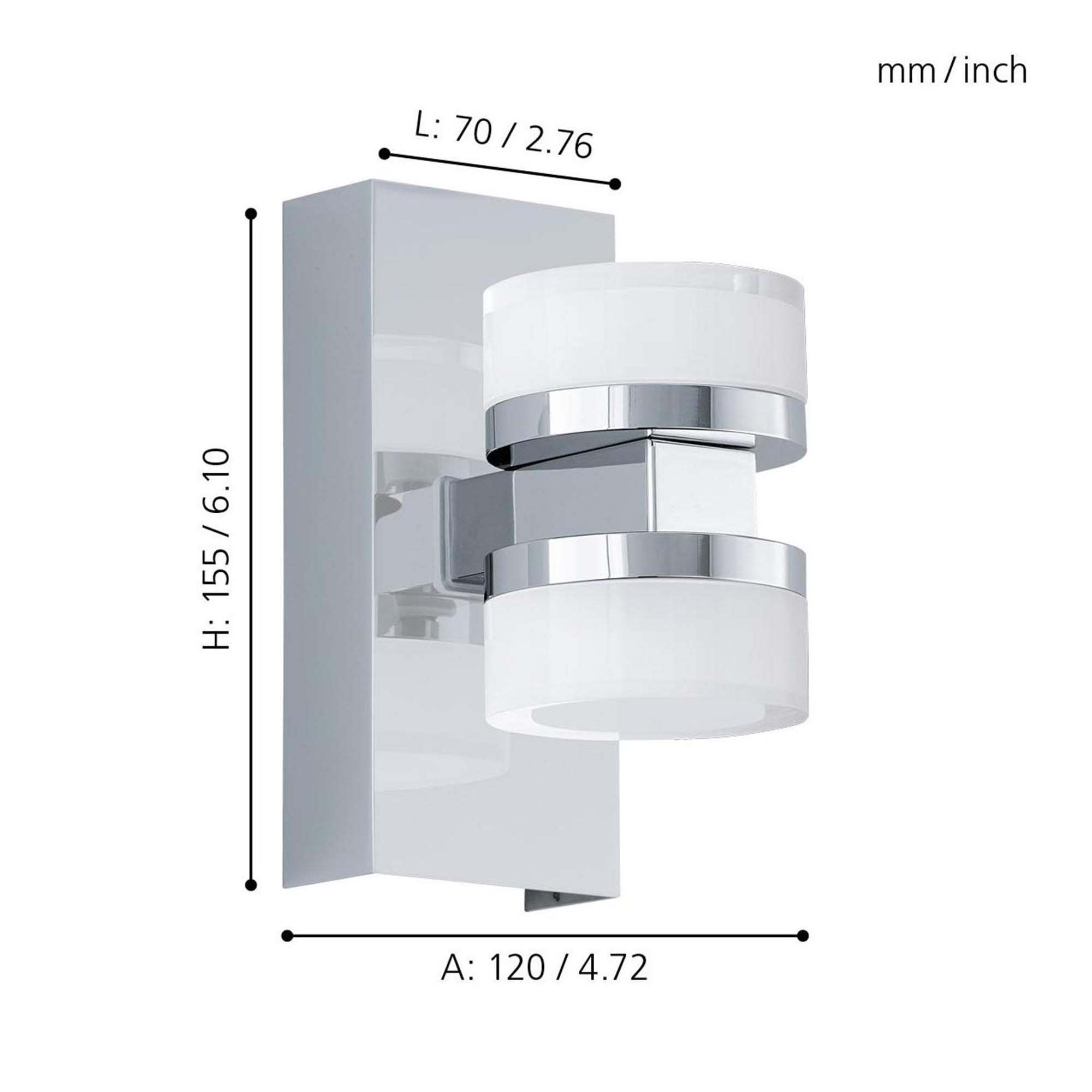 Applique murale en métal chrome ROMENDO 1 led intégrée 2X7,2W