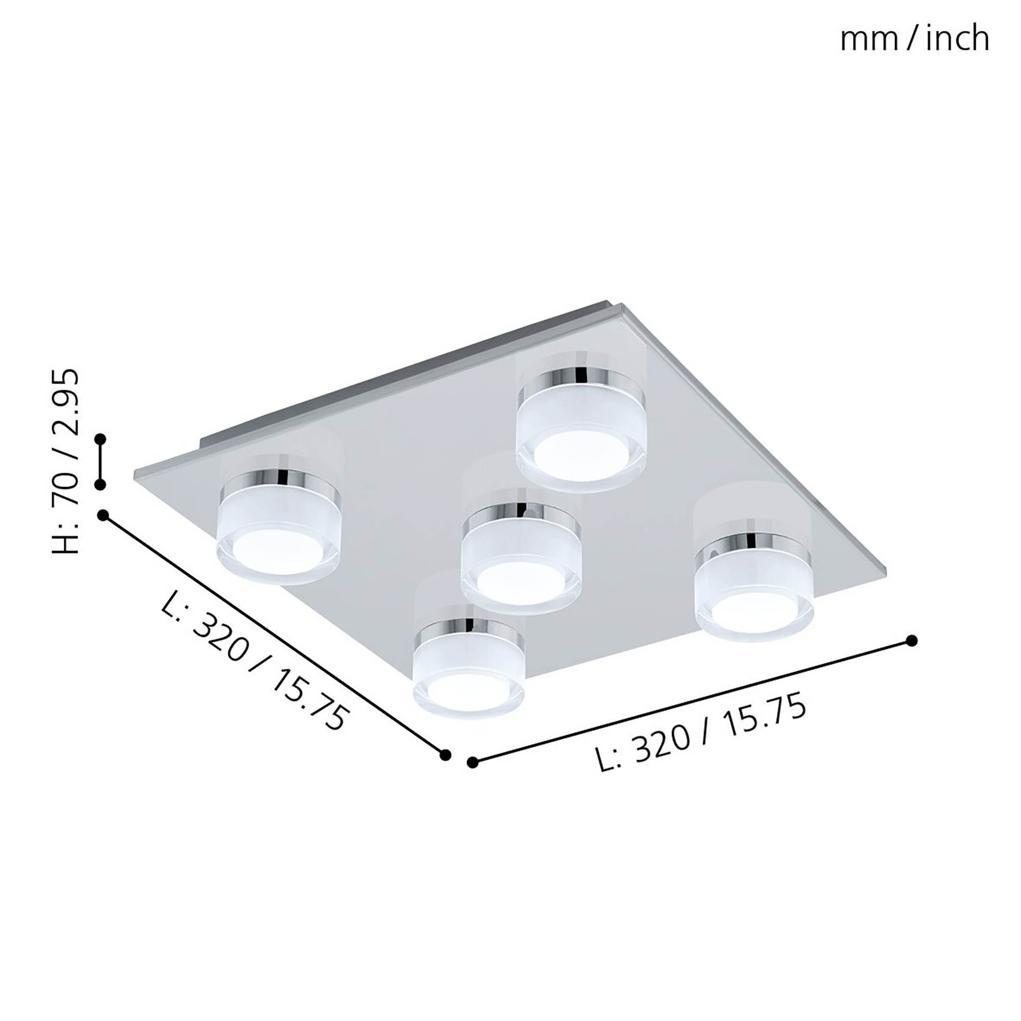 Plafonnier en métal chrome ROMENDO 1 led intégrée 5X5,4W