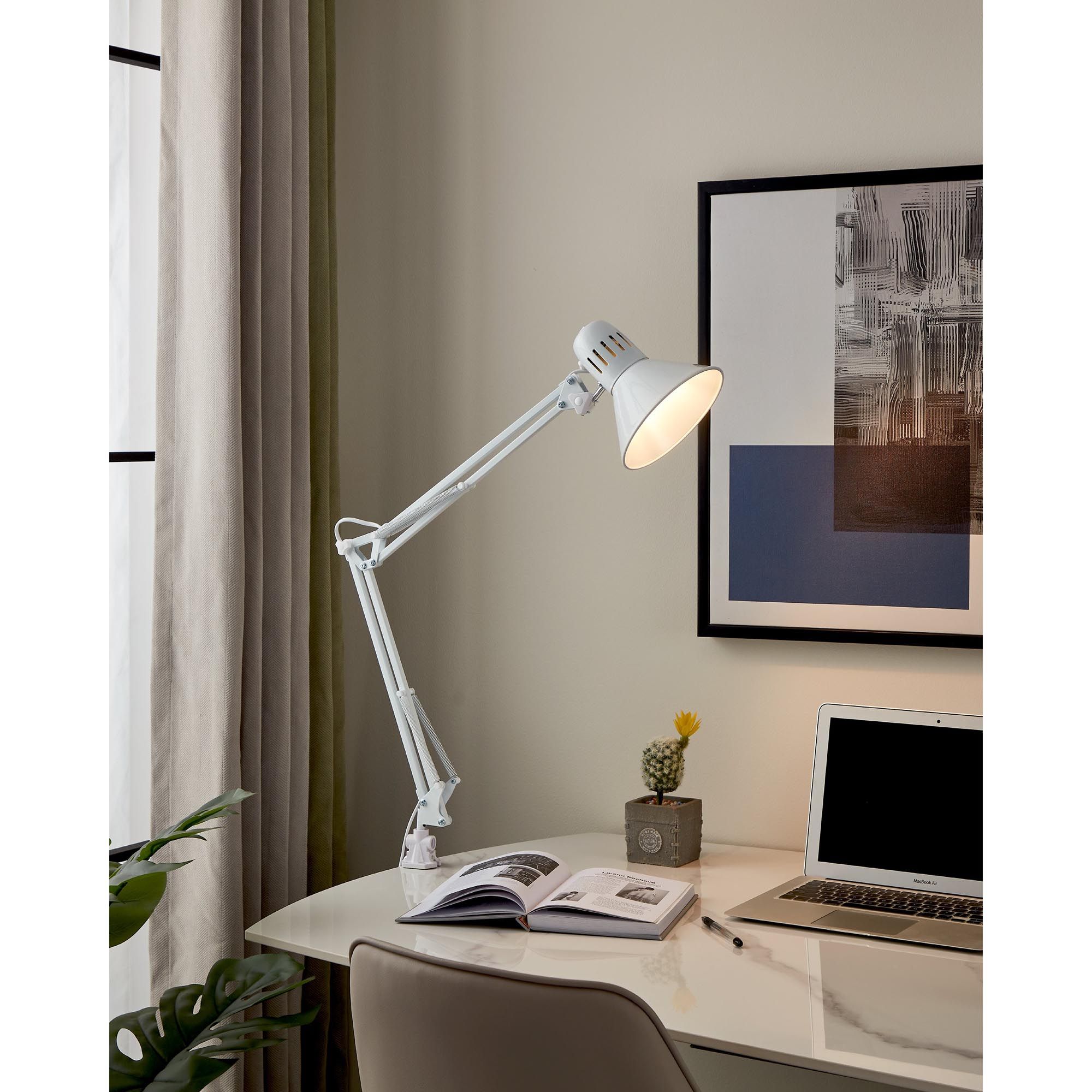 Lampe de bureau en métal blanc FIRMO E27 40W