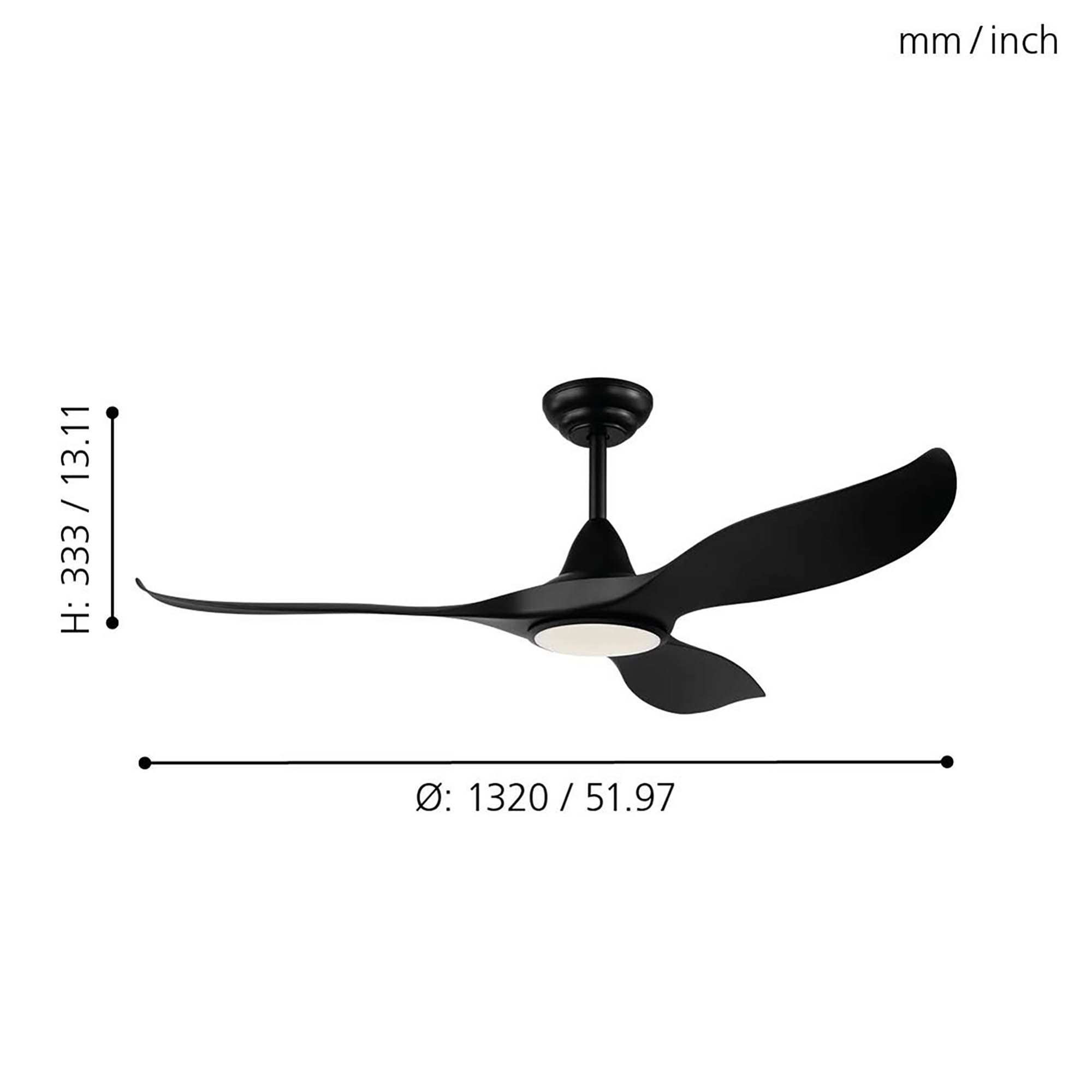 Ventilateur en plastique et métal noir CIRALI 52 led intégrée 16W