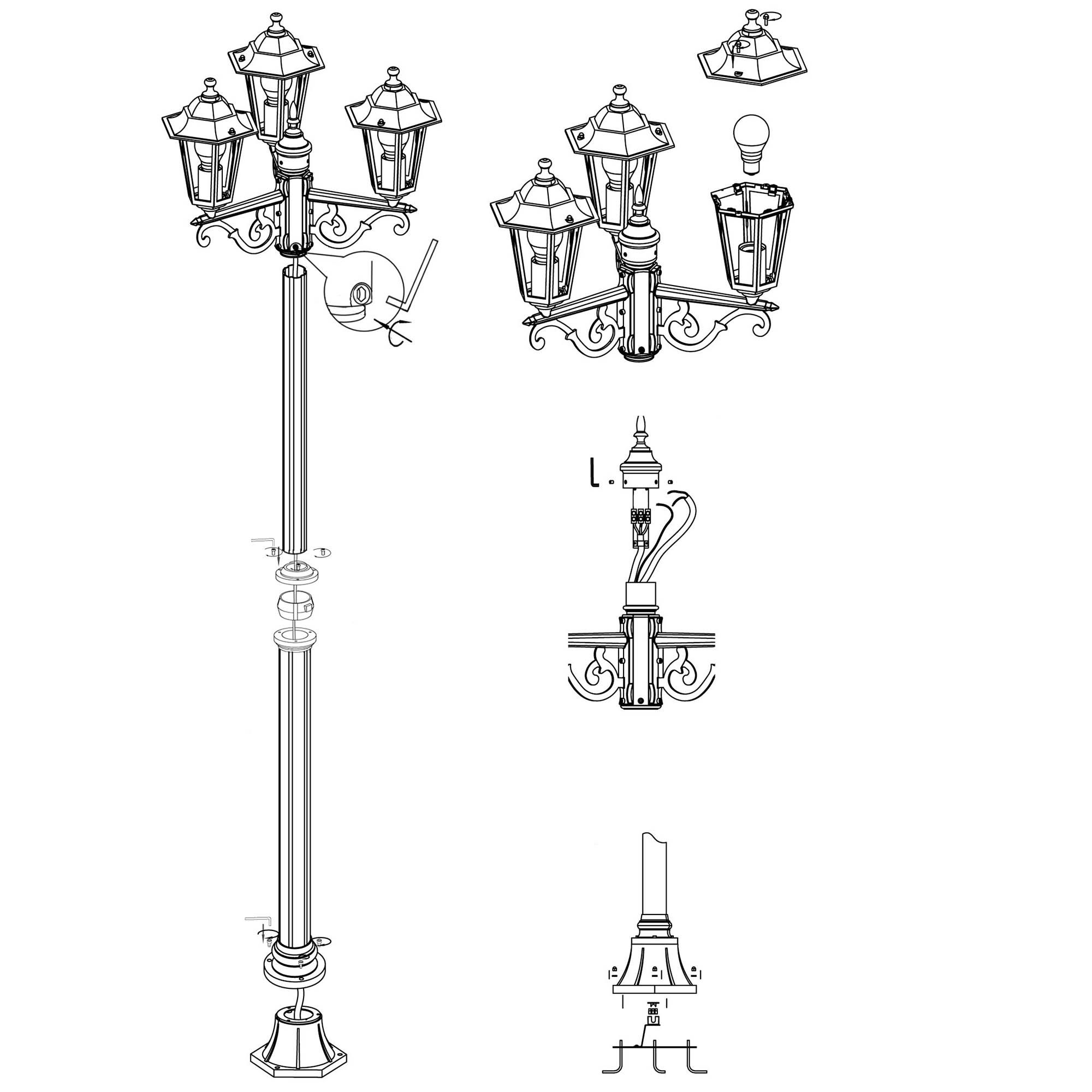 Lampadaire extérieur métal noir LATERNA 4 E27 3X60W