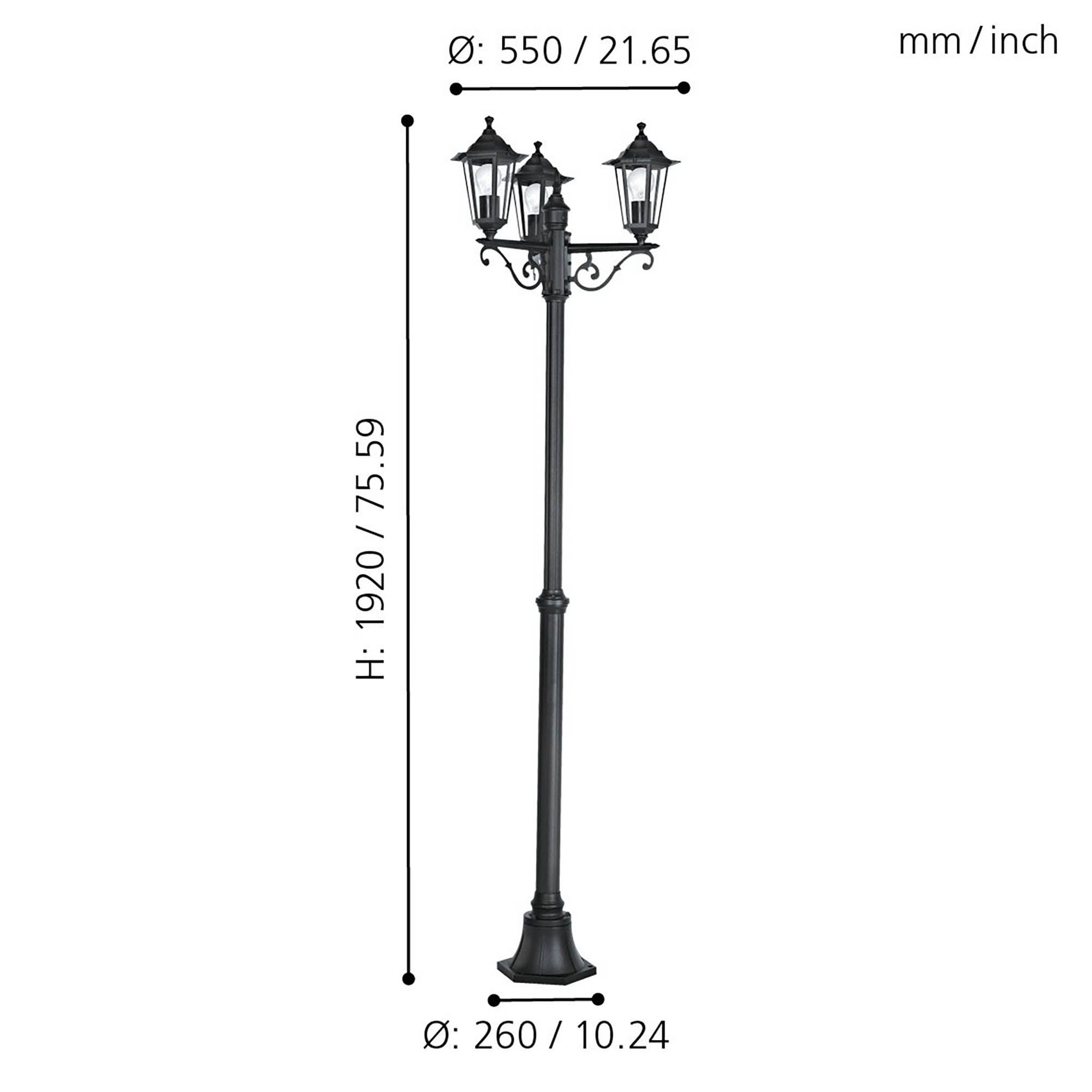 Lampadaire extérieur métal noir LATERNA 4 E27 3X60W