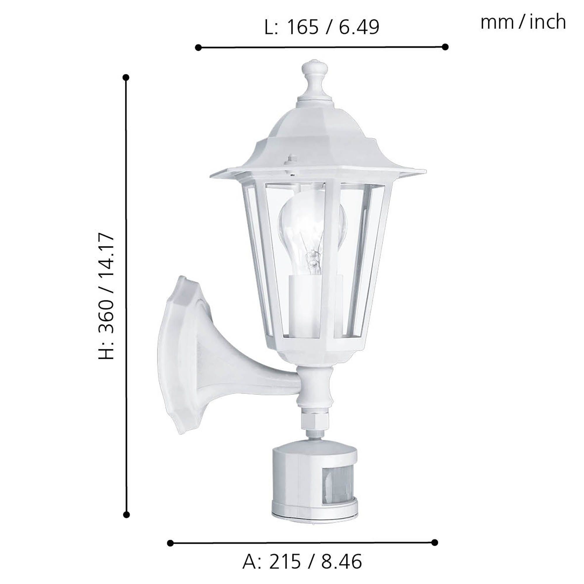 Applique extérieure avec détecteur en métal blanc LATERNA 5 H36CM E27 60W